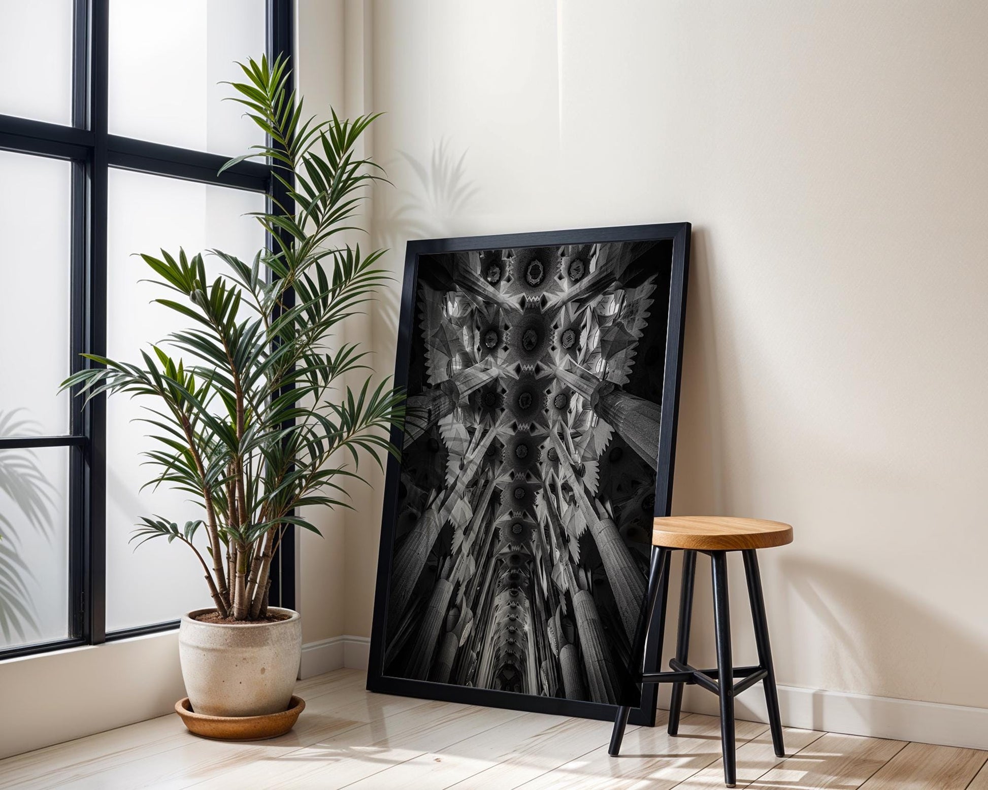Urban Photography | Sagrada Familia Print | Black and White Cathedral Photography black and white photo print, minimalist monochrome wall art poster for modern interiors, Monohaus