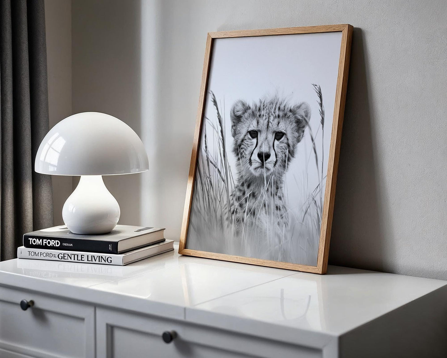 Wildlife Poster | Cheetah Cub Fine Art Print | Black & White Minimal Photography wall art print, minimalist black and white poster, modern Scandinavian wall decor, Monohaus
