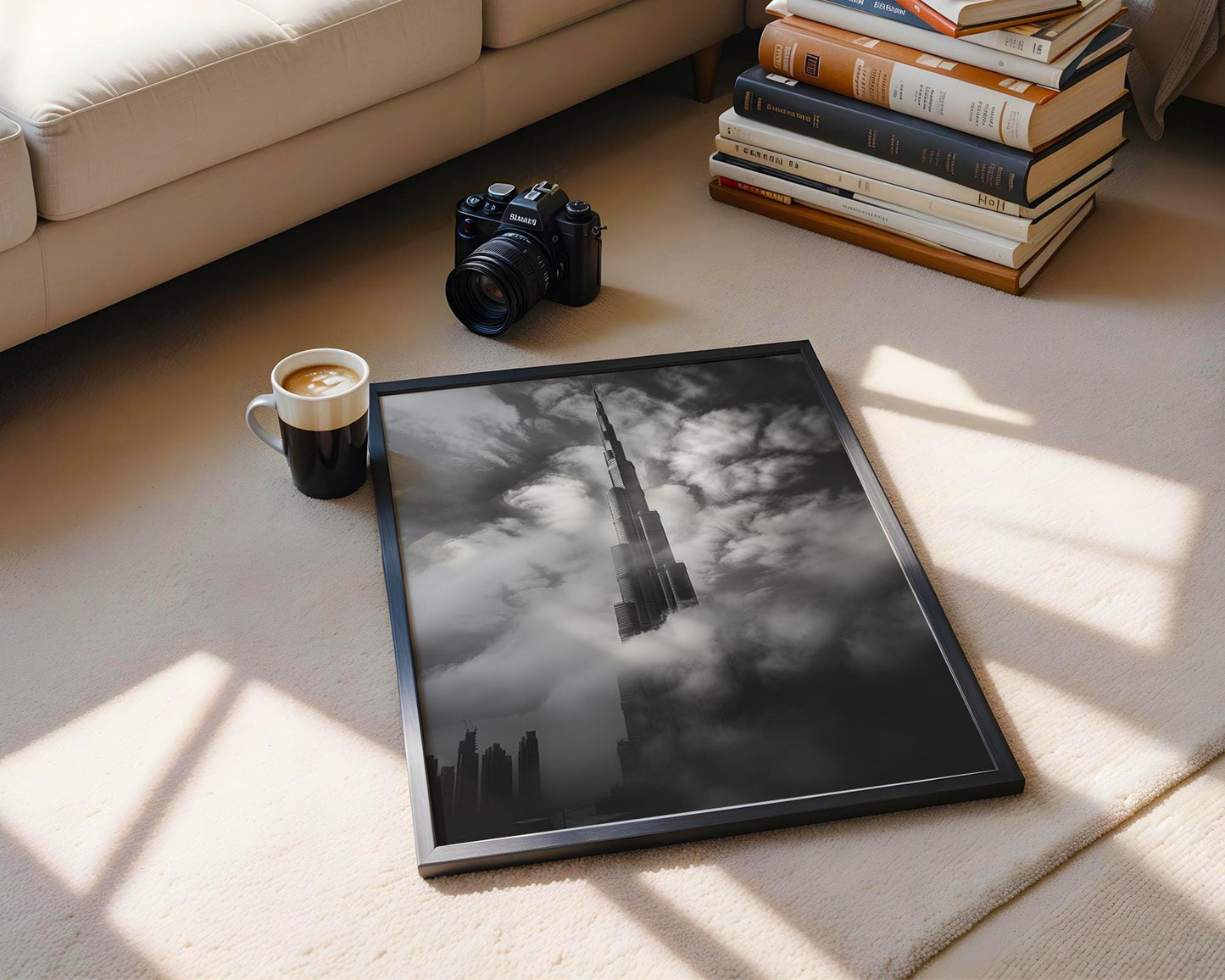 World Landmark | Burj Khalifa Photography Print | Black and White Dubai Cityscape wall art print, black and white architectural poster, minimalist modern Scandinavian wall decor, Monohaus