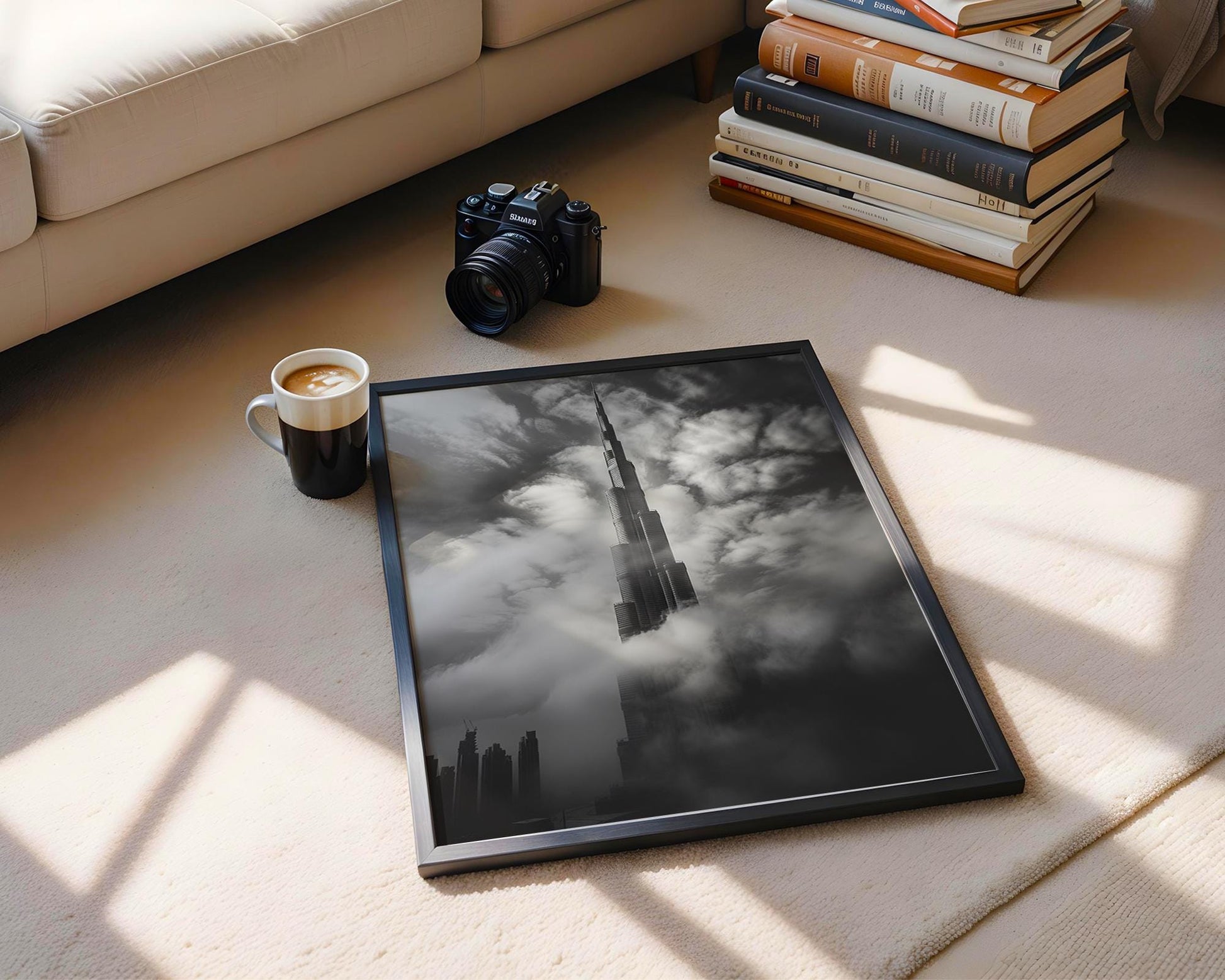 World Landmark | Burj Khalifa Photography Print | Black and White Dubai Cityscape wall art print, black and white architectural poster, minimalist modern Scandinavian wall decor, Monohaus