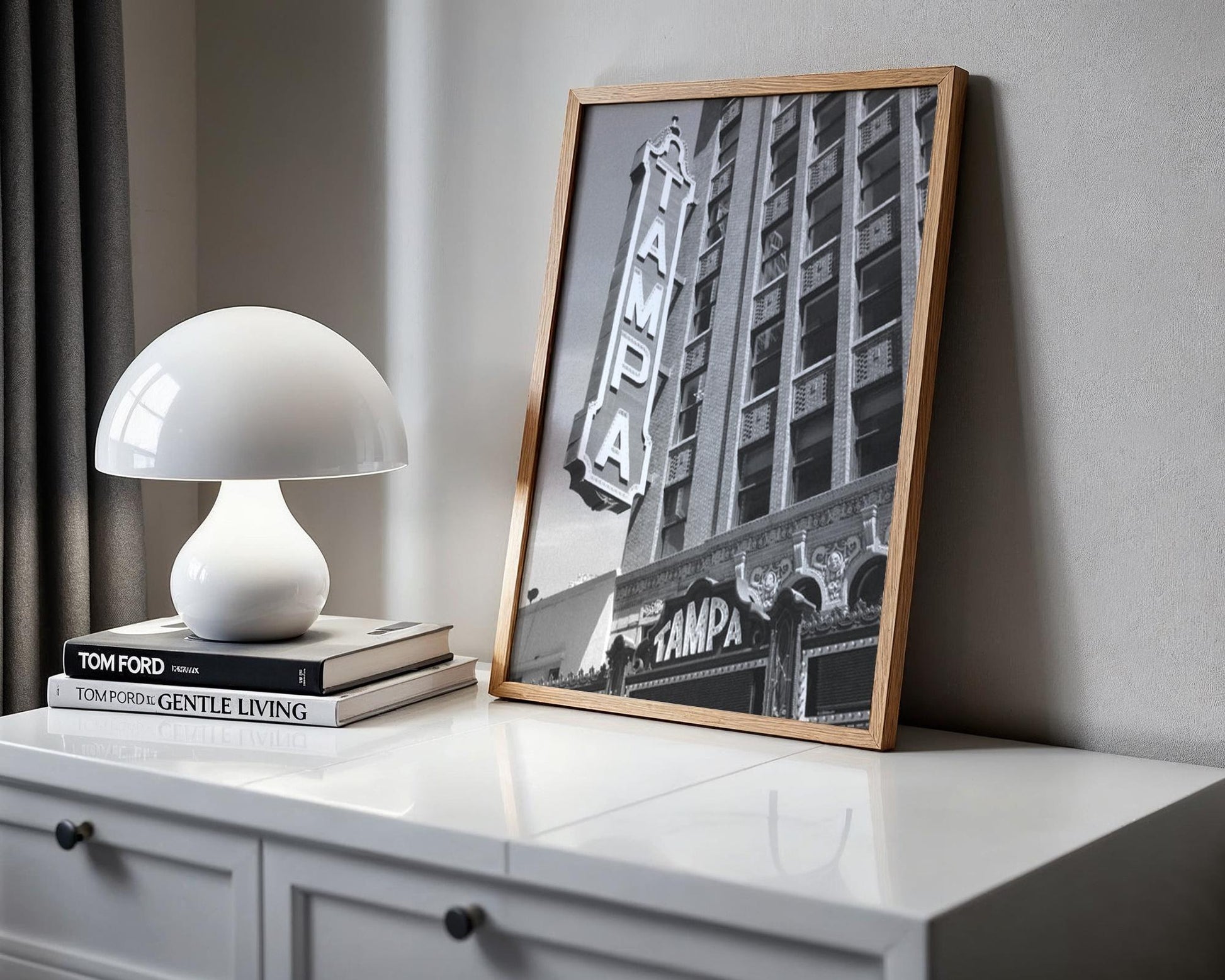 Designer Wall Art | Tampa Marquee Sign Print | Black and White Florida Poster wall art print, minimalist black and white poster, modern Scandinavian wall decor, Monohaus