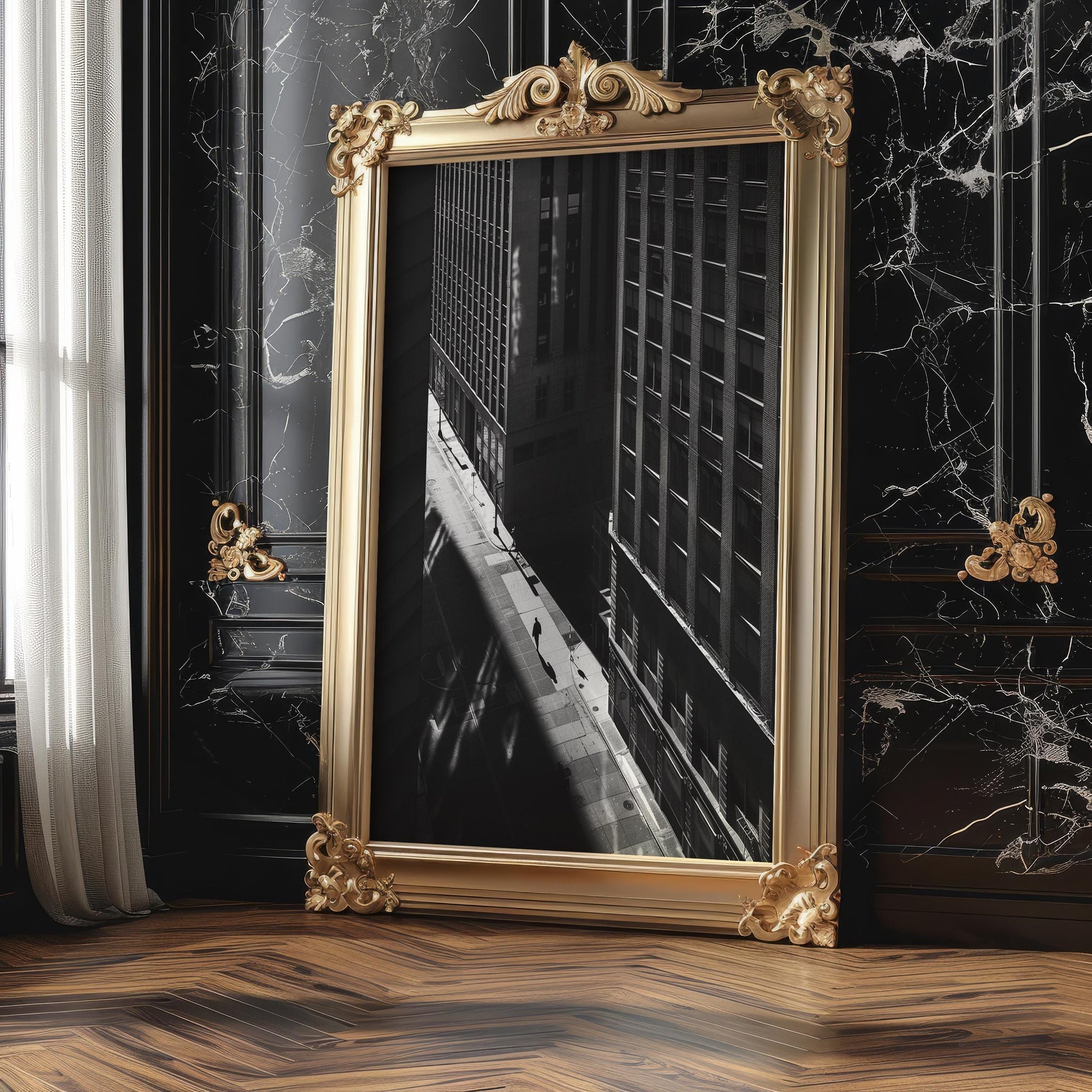 City Canyon Shadow Print | Black and White Urban Photography wall art print, black and white architectural poster, minimalist modern Scandinavian wall decor, Monohaus