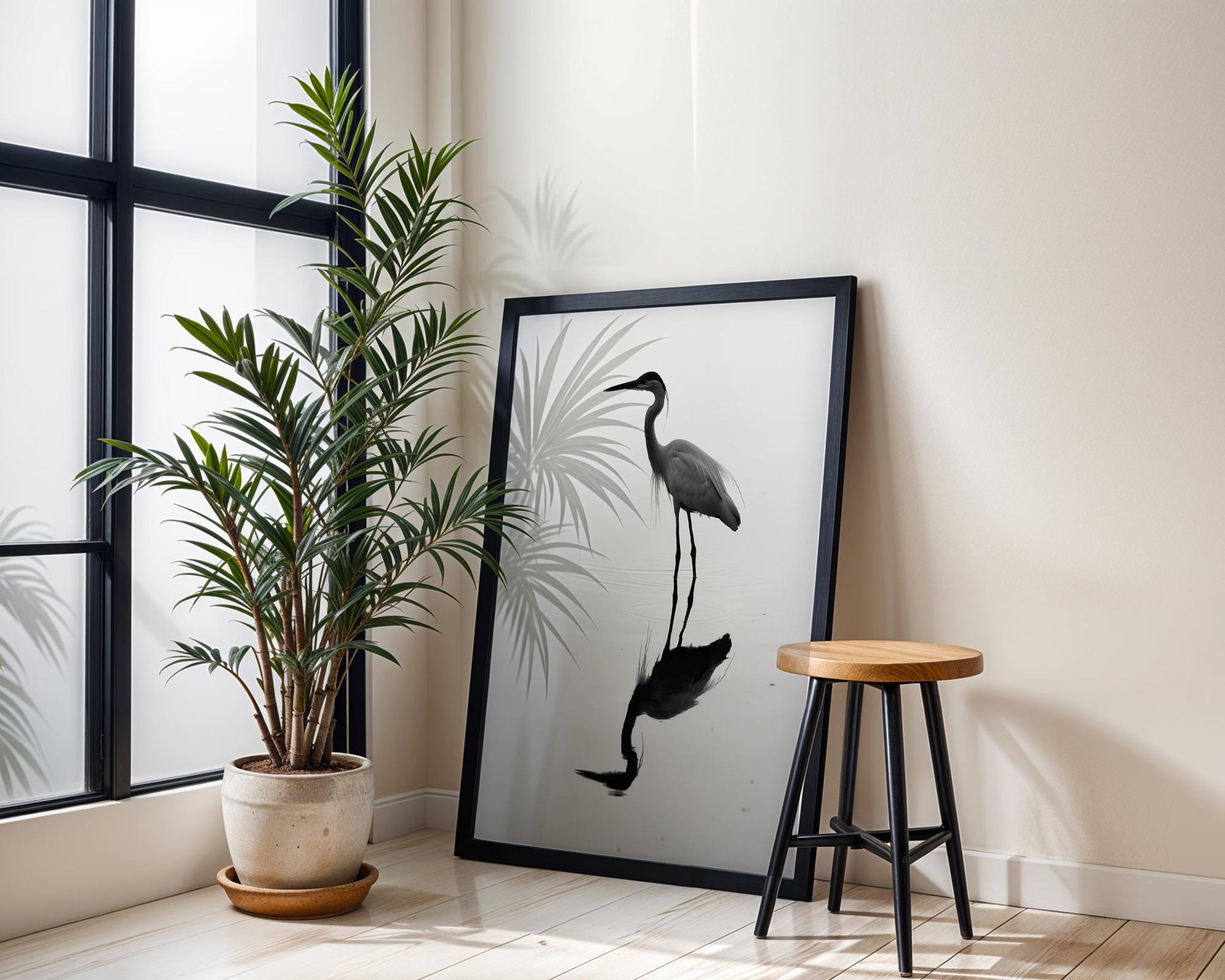 Wildlife Poster | Heron in Water Photography Print | Minimalist Bird Wall Art wall art print, minimalist black and white poster, modern Scandinavian wall decor, Monohaus