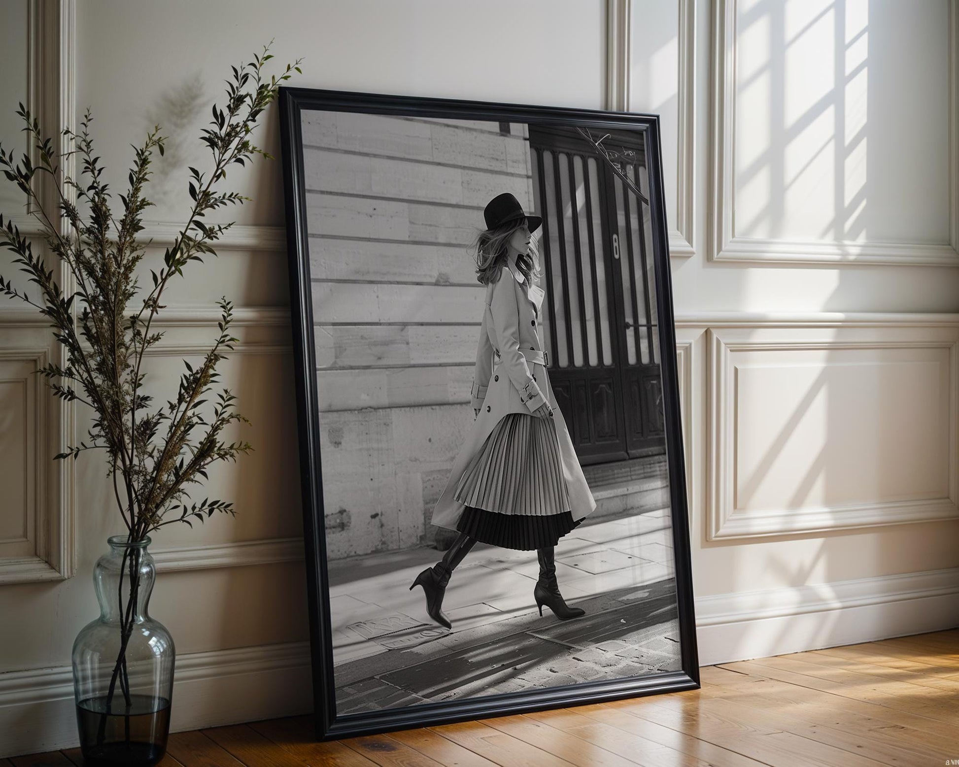 Minimal Wall Art Parisian Fashion Print | Woman in Trench Coat Photography, Elegant Home Decor wall art print, minimalist black and white poster, modern Scandinavian wall decor, Monohaus