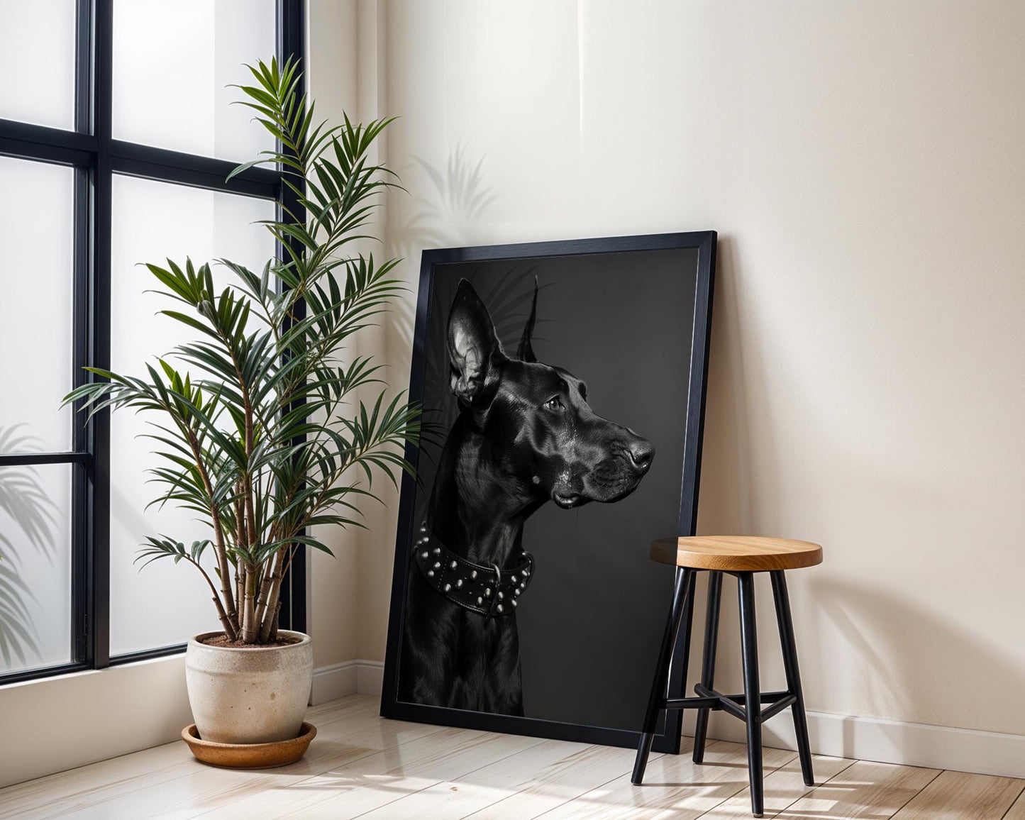 Dog Photography Doberman Art Print | Studded Collar Pet Photo, Modern Home Decor wall art print, minimalist black and white poster, modern Scandinavian wall decor, Monohaus