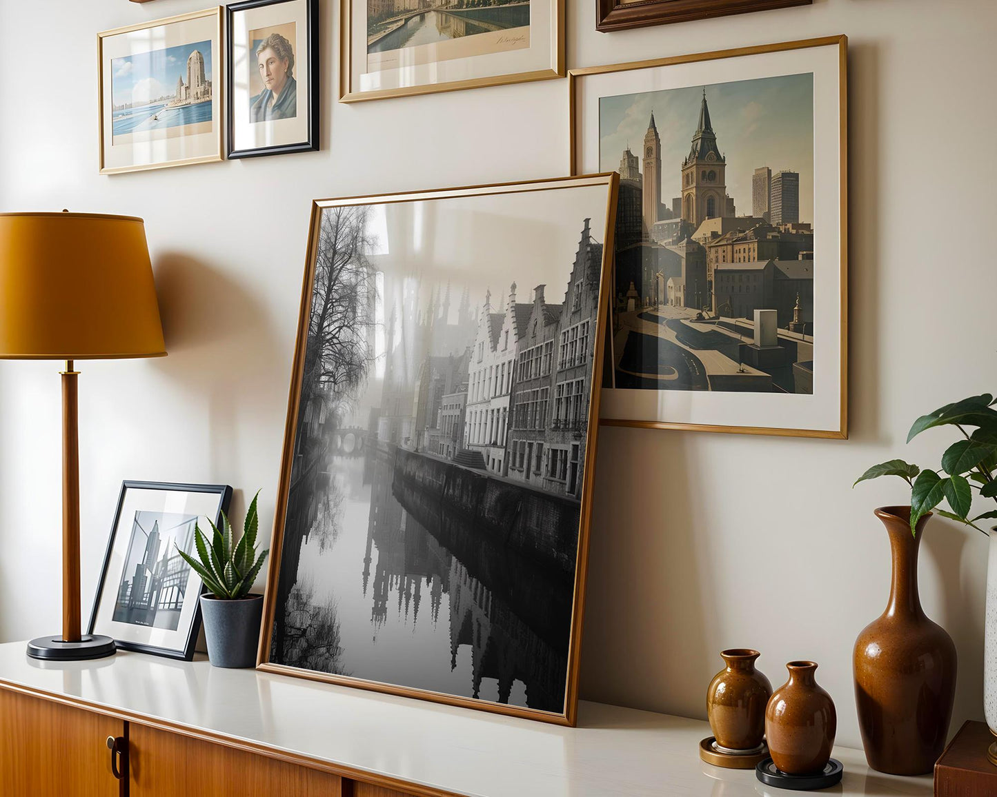 World Landmark | Bruges Belgium Photography Print | Black and White Canal Reflection wall art print, minimalist black and white poster, modern Scandinavian wall decor, Monohaus