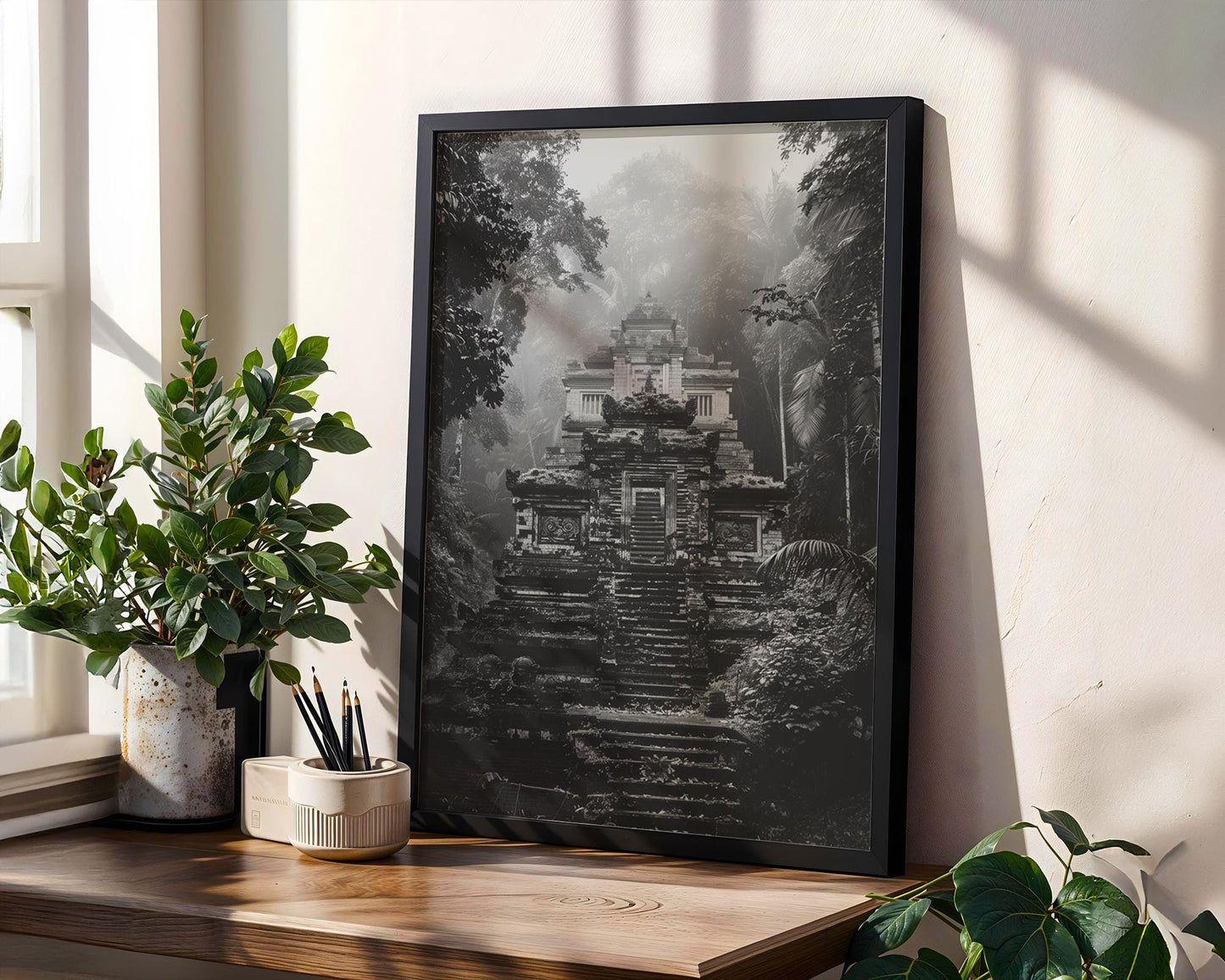 World Landmark | Bali Temple Black and White Photography Print | Jungle Architecture Wall Art