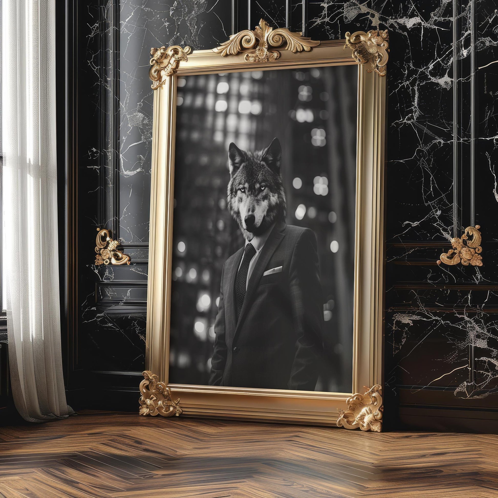 Designer Wall Art | Wolf Black and White Photography | Modern Home Decor wall art print, minimalist black and white poster, modern Scandinavian wall decor, Monohaus