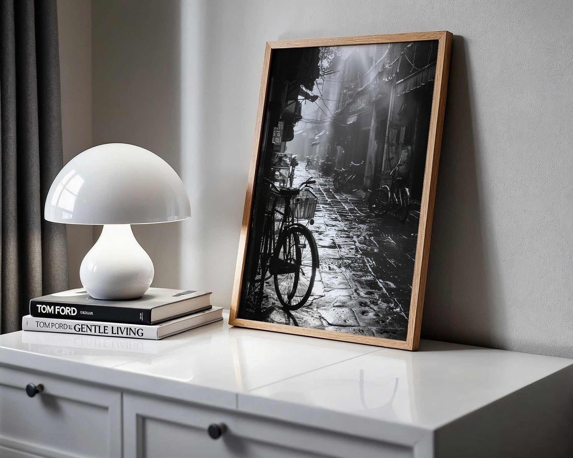 World Landmark | Hanoi Bicycle Street Print | Black and White Vietnam Travel Photography black and white photo print, minimalist monochrome wall art poster for modern interiors, Monohaus