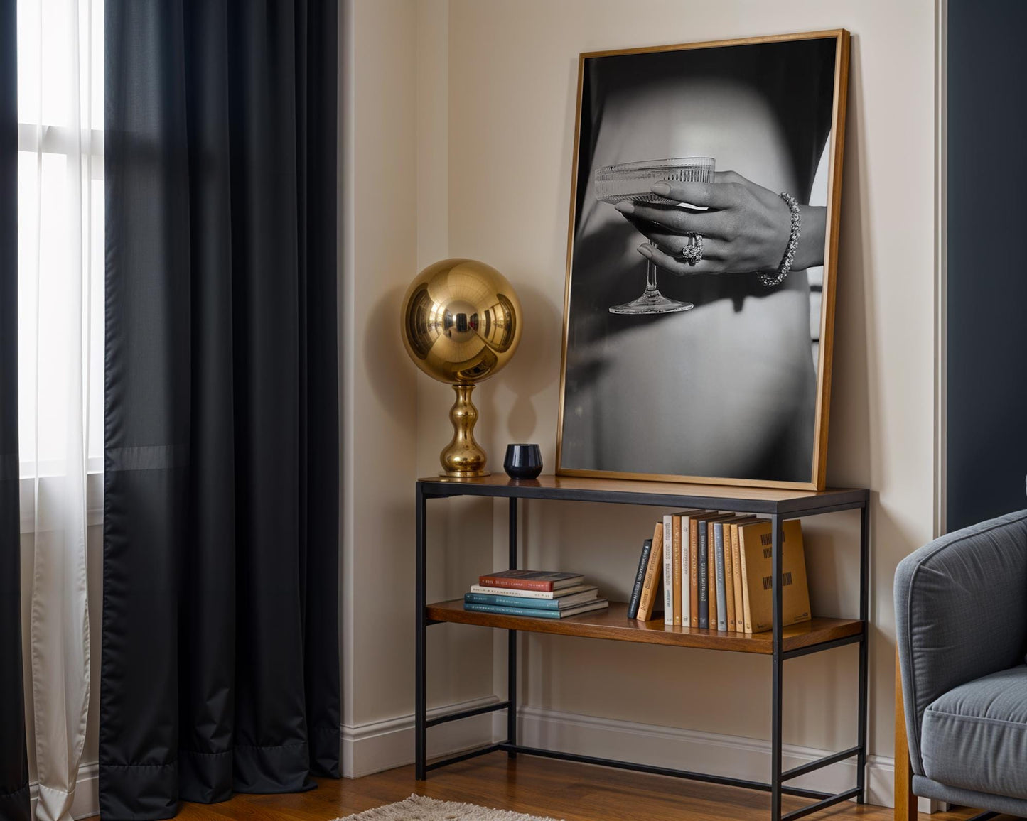 Designer Wall Art | Champagne Coupe Print | Glamour Jewelry, Black and White Photography wall art print, minimalist black and white poster, modern Scandinavian wall decor, Monohaus