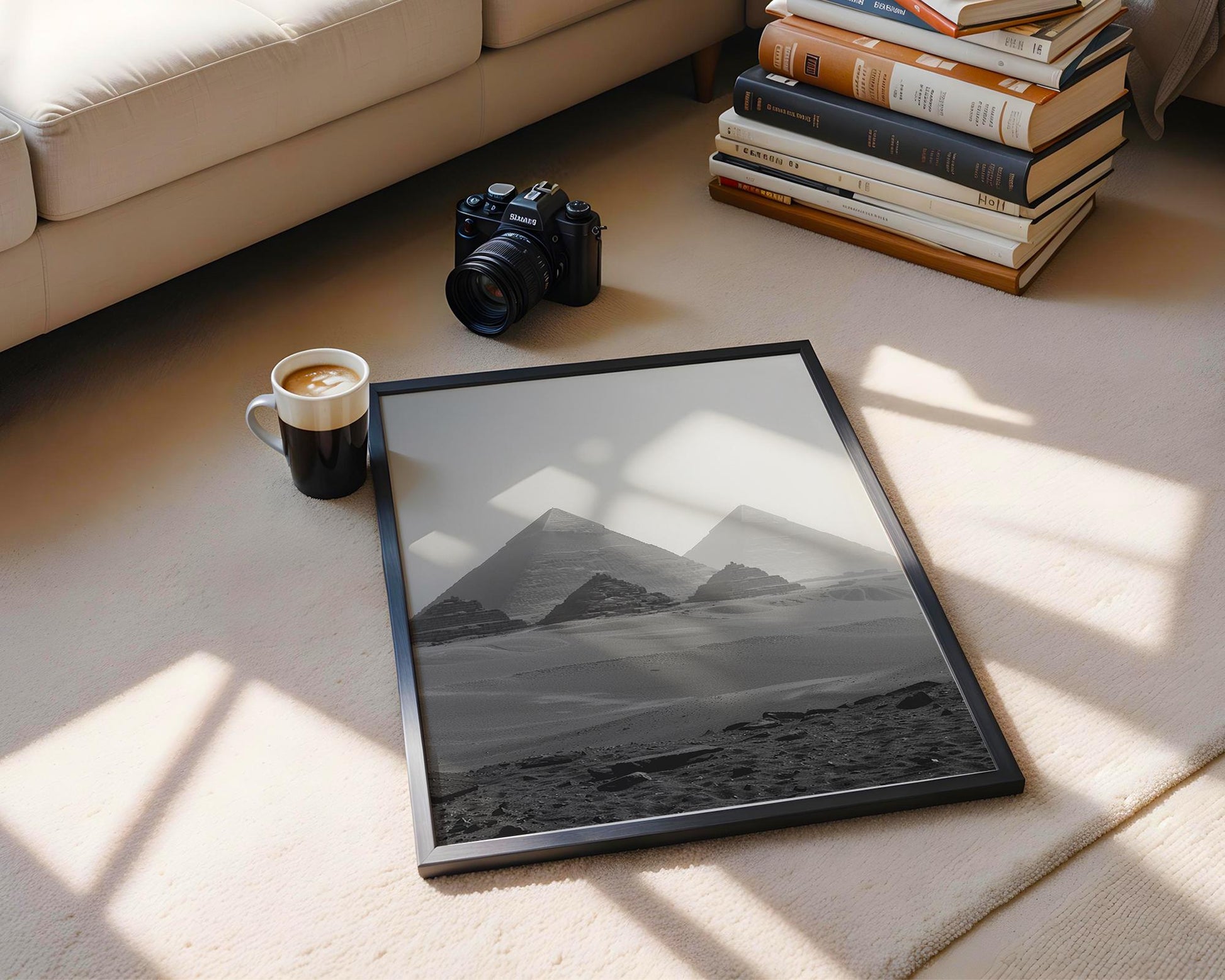 World Landmark | Pyramids of Giza Print | Black and White Egyptian Photography, Minimalist Wall Art wall art print, minimalist black and white poster, modern Scandinavian wall decor, Monohaus