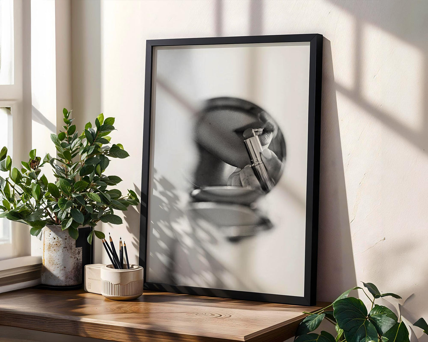 Designer Wall Art | Lipstick Reflection Print | Minimalist Black and White Photography wall art print, minimalist black and white poster, modern Scandinavian wall decor, Monohaus