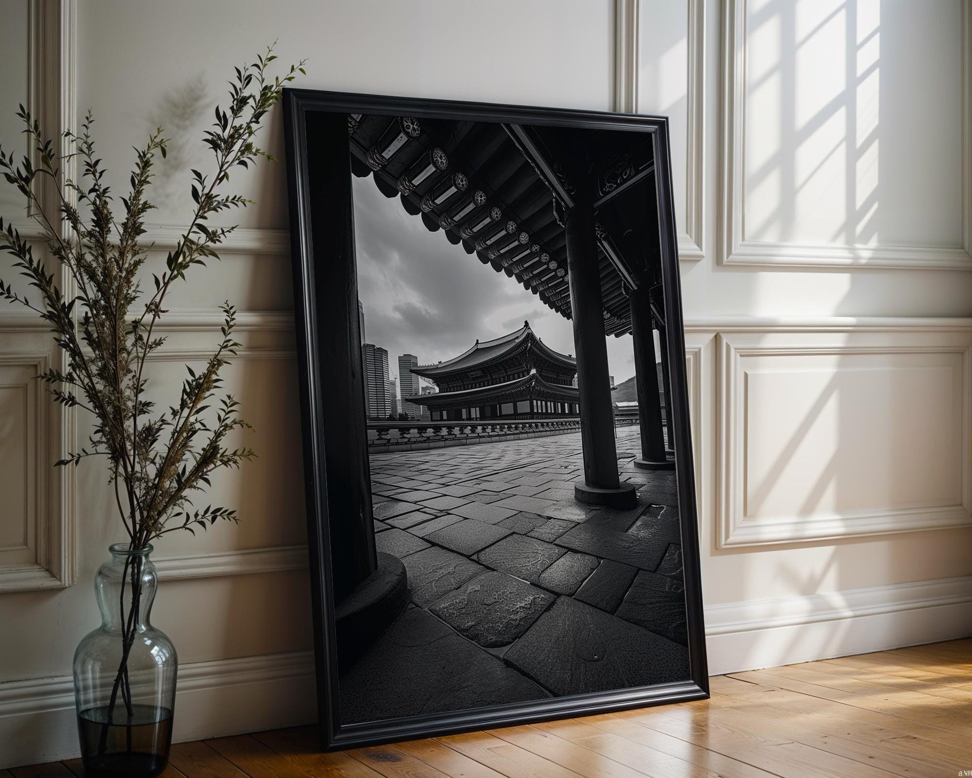 World Landmark | Gyeongbokgung Palace Print | Seoul Black and White Photography wall art print, minimalist black and white poster, modern Scandinavian wall decor, Monohaus