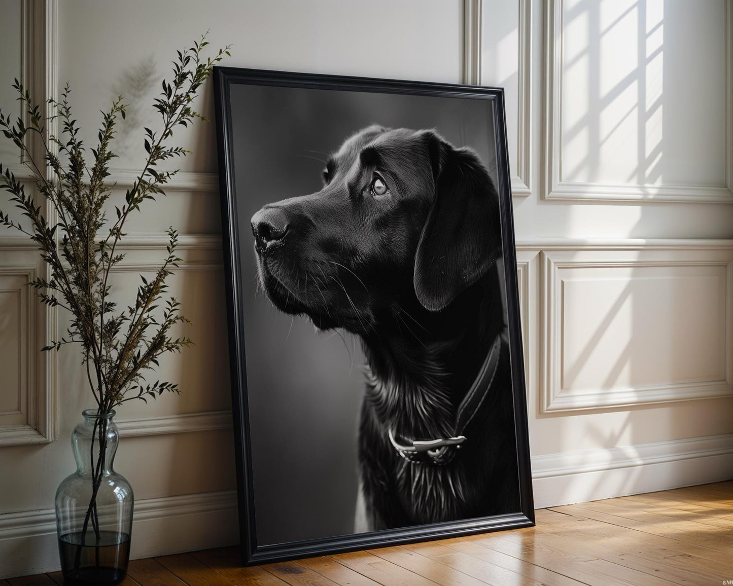 Dog Photography Black Labrador Fine Art Print | Modern Monochrome Pet Portrait wall art print, minimalist black and white poster, modern Scandinavian wall decor, Monohaus