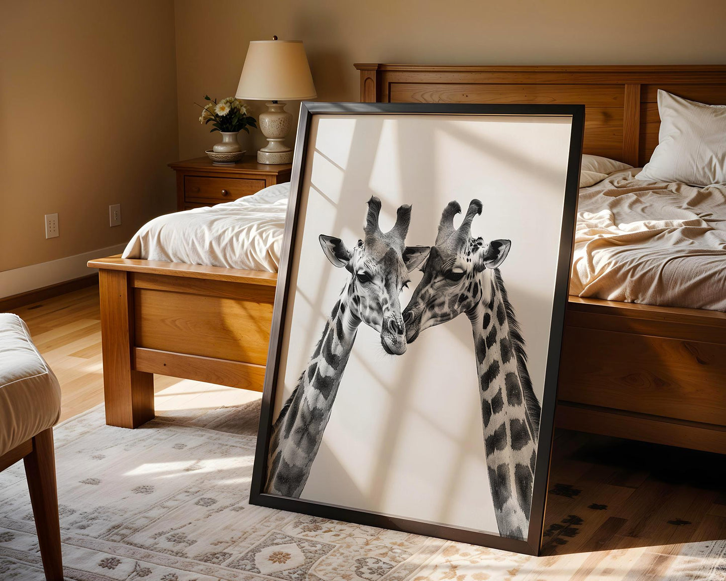 Wildlife Poster | Giraffes in Love Print • Black & White Safari Photography, Scandi Wall Art wall art print, minimalist black and white poster, modern Scandinavian wall decor, Monohaus