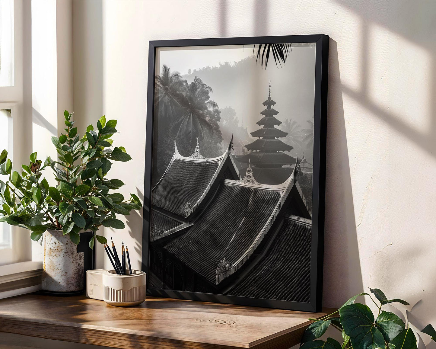 World Landmark | Laos Temple Print | Luang Prabang Photography, Black and White Art wall art print, minimalist black and white poster, modern Scandinavian wall decor, Monohaus