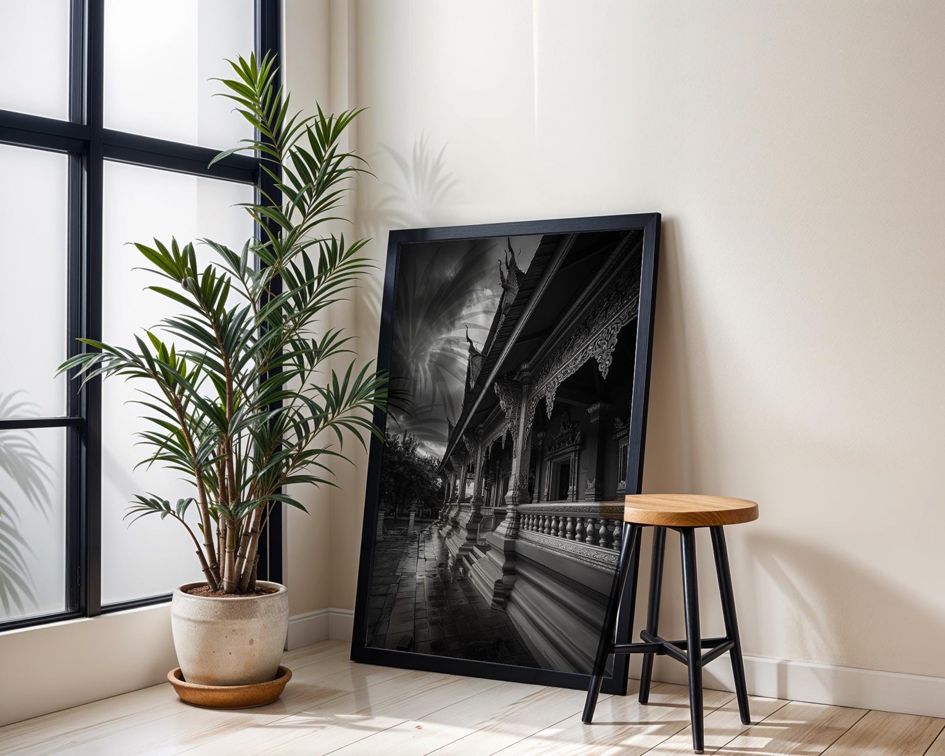 World Landmark | Bangkok Temple Black and White Photography Print | Thai Architecture Wall Art wall art print, black and white architectural poster, minimalist modern Scandinavian wall decor, Monohaus