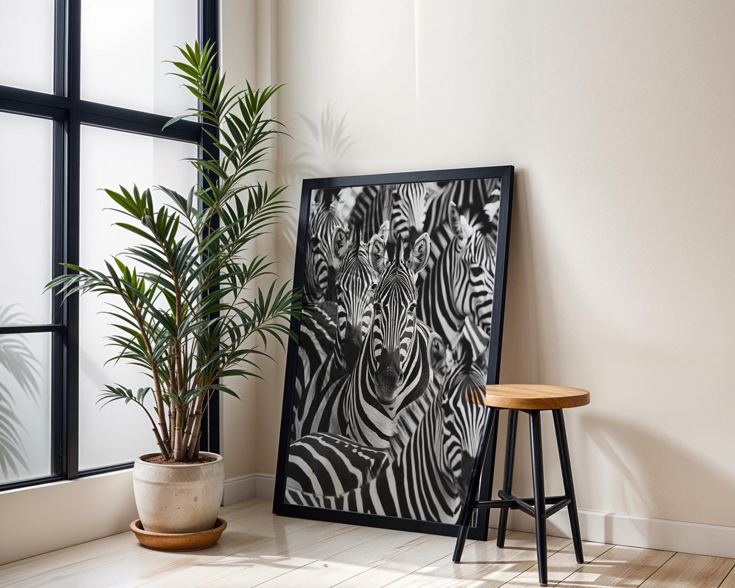 Wildlife Poster | Minimalist Zebra Herd Print | Black & White Safari Photography wall art print, minimalist black and white poster, modern Scandinavian wall decor, Monohaus