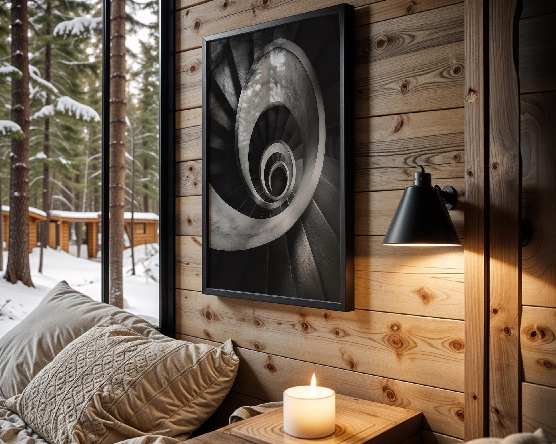 Minimal Wall Art Stair Spiral | Black and White Urban Architecture Photography wall art print, black and white architectural poster, minimalist modern Scandinavian wall decor, Monohaus