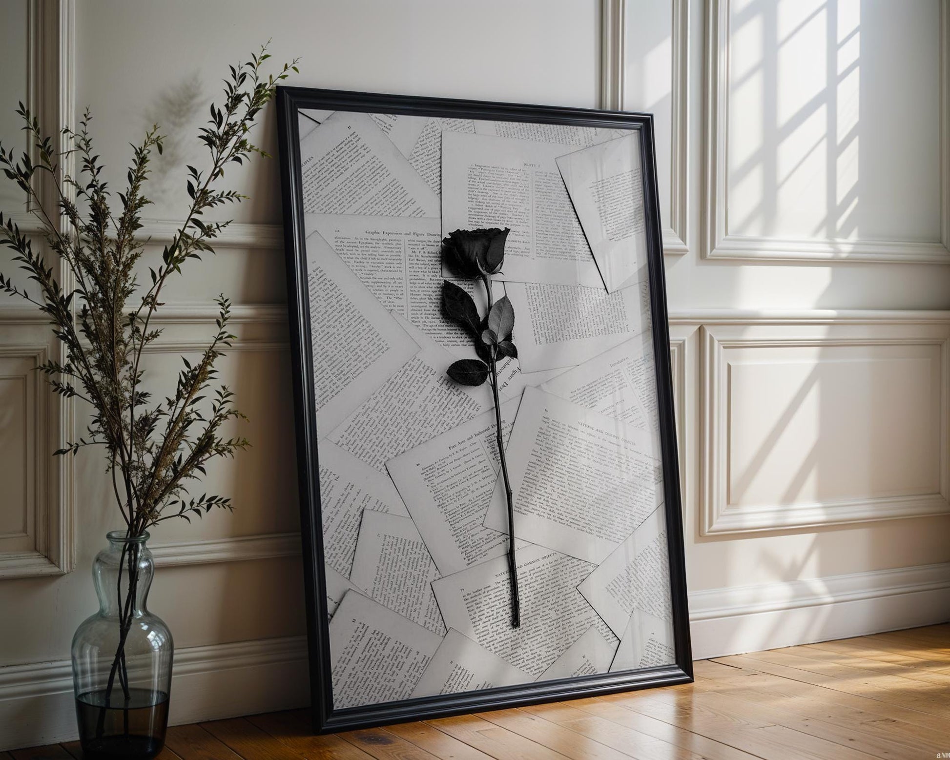 Black Rose Photography Print | Dark Academia, Literary Wall Art wall art print, minimalist black and white poster, modern Scandinavian wall decor, Monohaus
