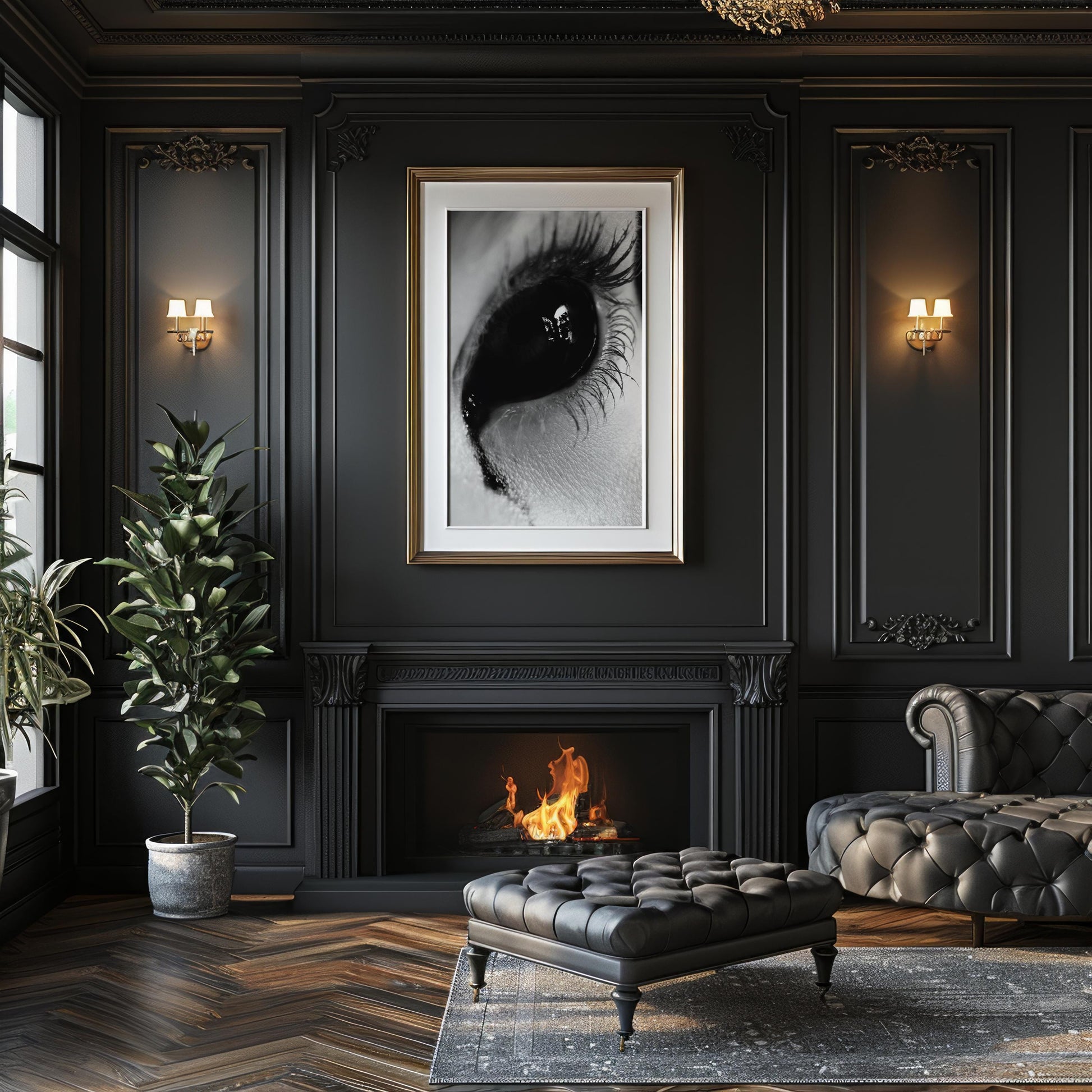 Designer Wall Art | Black Eye Close-Up Print | Moody Gothic Photography wall art print, minimalist black and white poster, modern Scandinavian wall decor, Monohaus