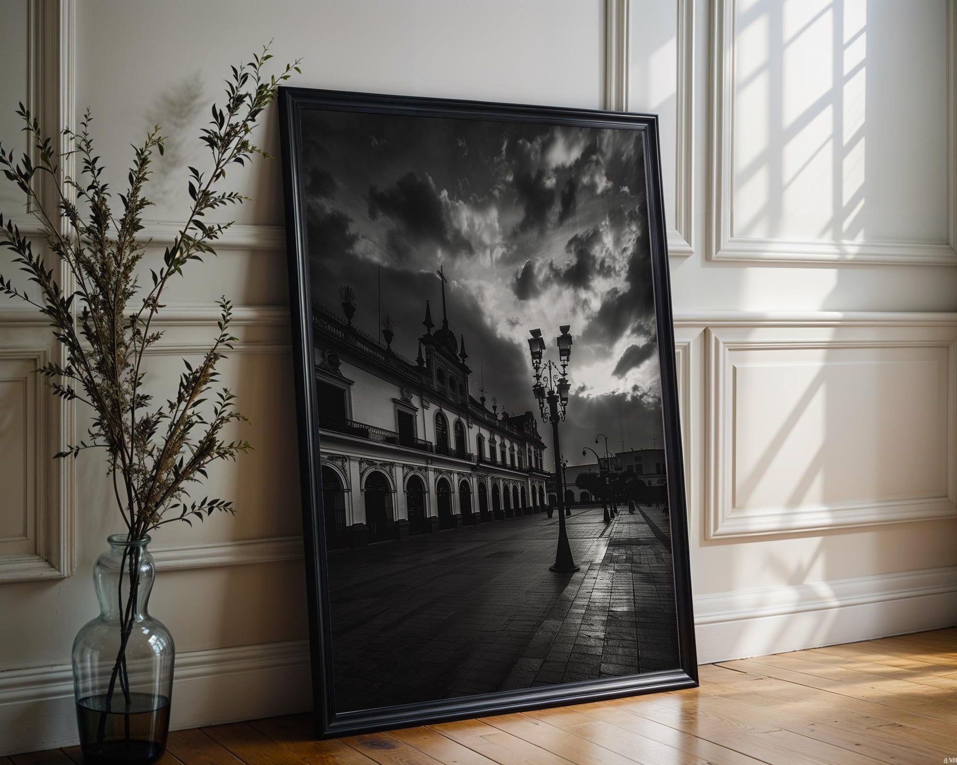 World Landmark | Puebla Mexico Photography Print | Black and White Colonial Architecture wall art print, black and white architectural poster, minimalist modern Scandinavian wall decor, Monohaus