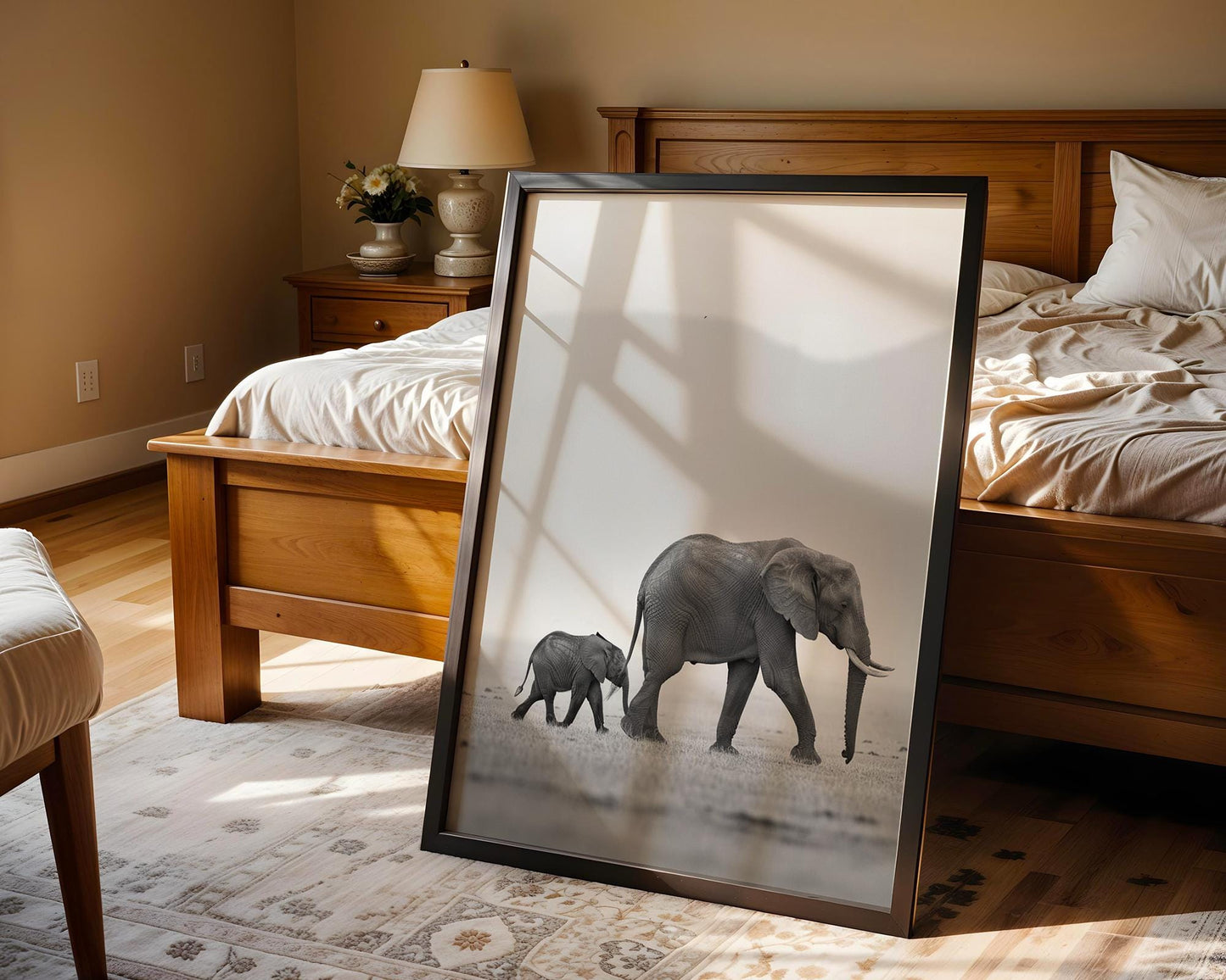 Wildlife Poster | Elephant Calf Art Print • Black & White Safari Photography wall art print, minimalist black and white poster, modern Scandinavian wall decor, Monohaus