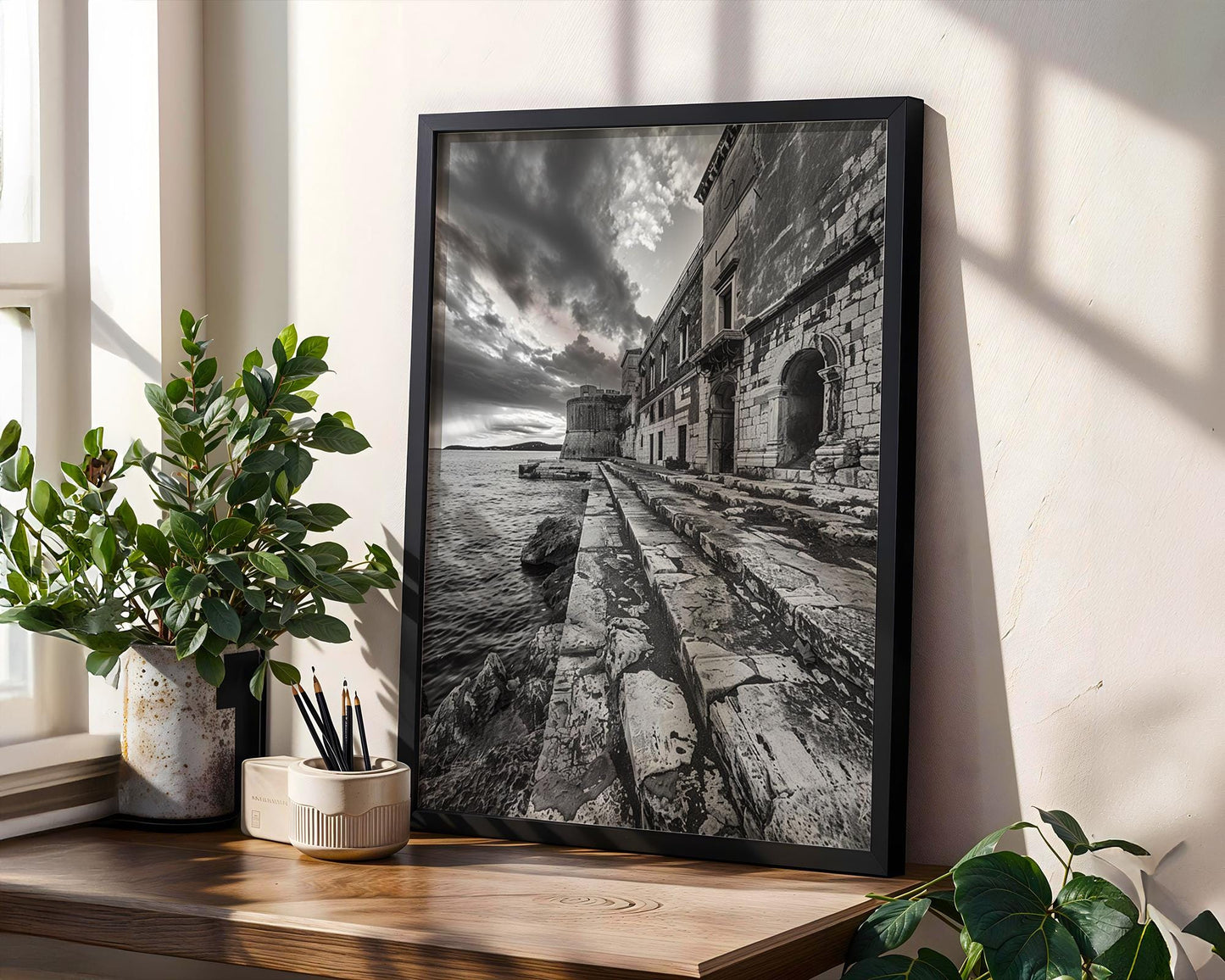 World Landmark | Dubrovnik Croatia Print | Black and White Coastal Architecture Photography wall art print, black and white architectural poster, minimalist modern Scandinavian wall decor, Monohaus