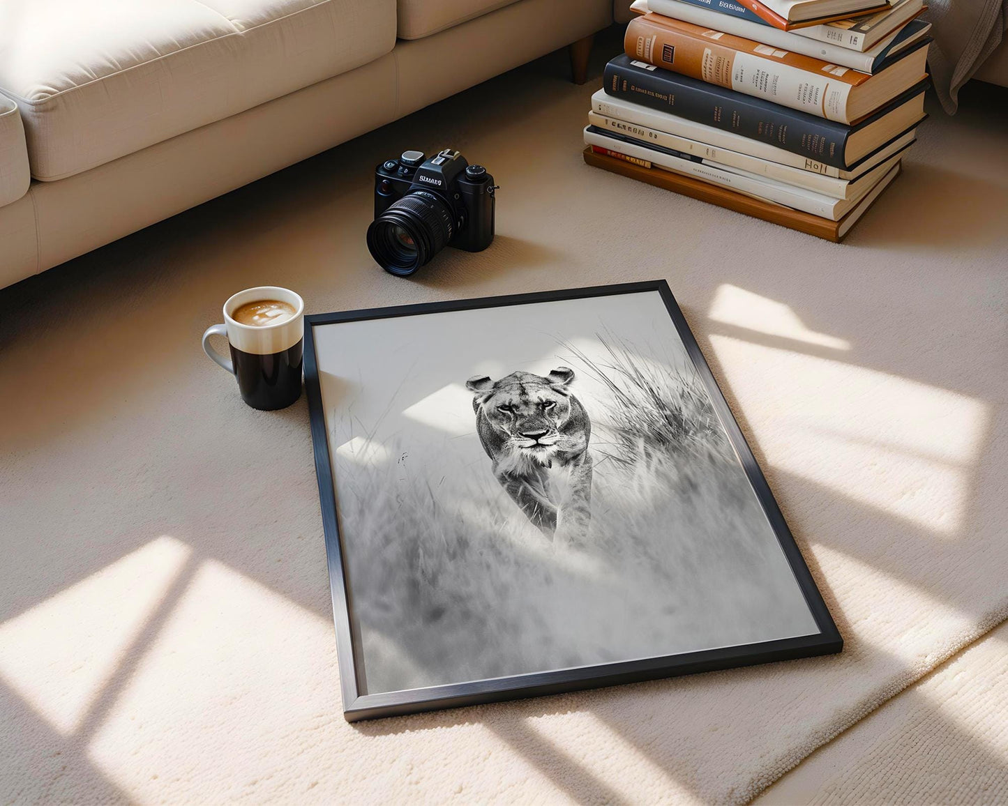 Wildlife Poster | Lioness Safari Print | Black & White  Photography wall art print, minimalist black and white poster, modern Scandinavian wall decor, Monohaus