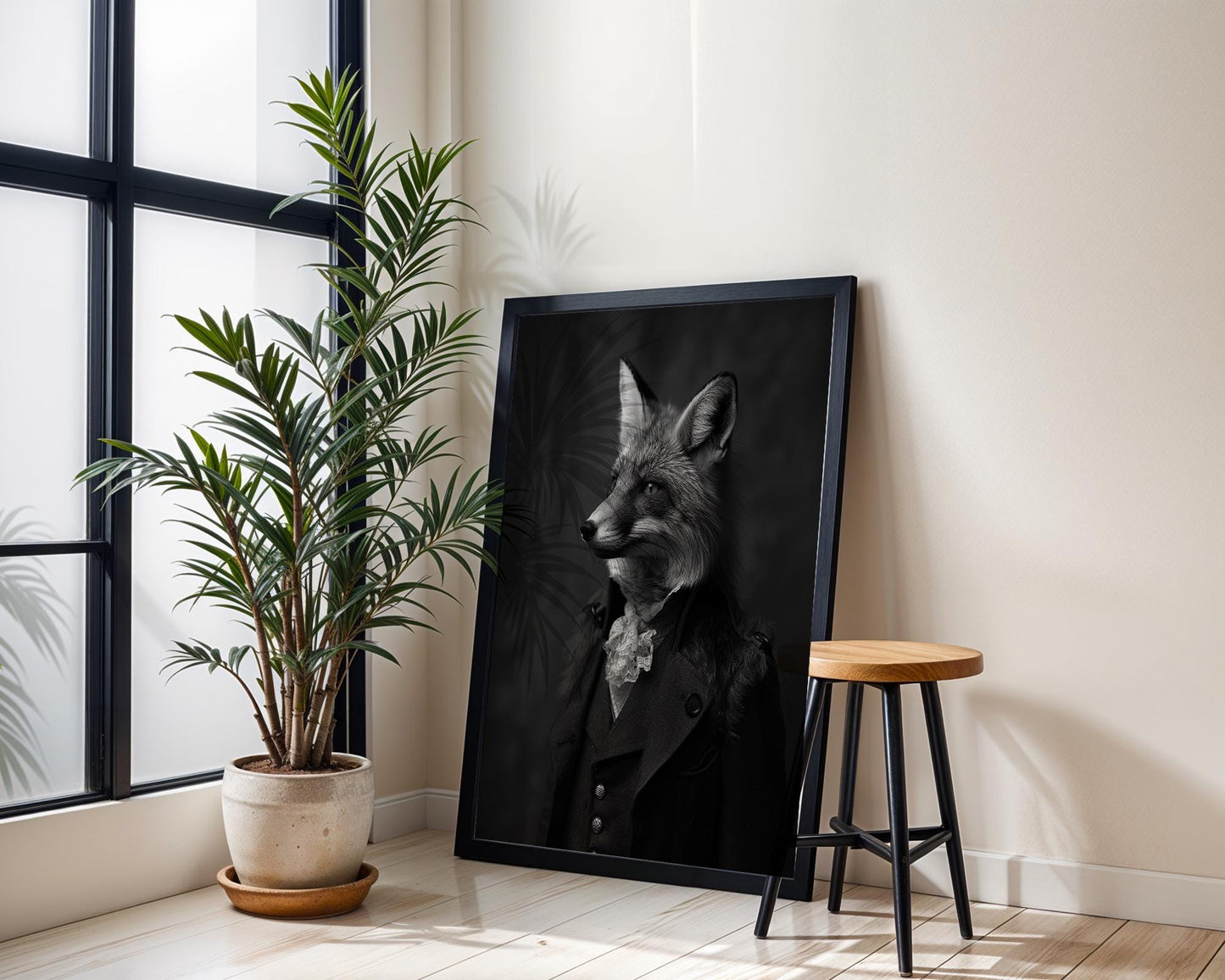 Designer Wall Art | Victorian Fox Portrait | Black & White Modern Print wall art print, minimalist black and white poster, modern Scandinavian wall decor, Monohaus