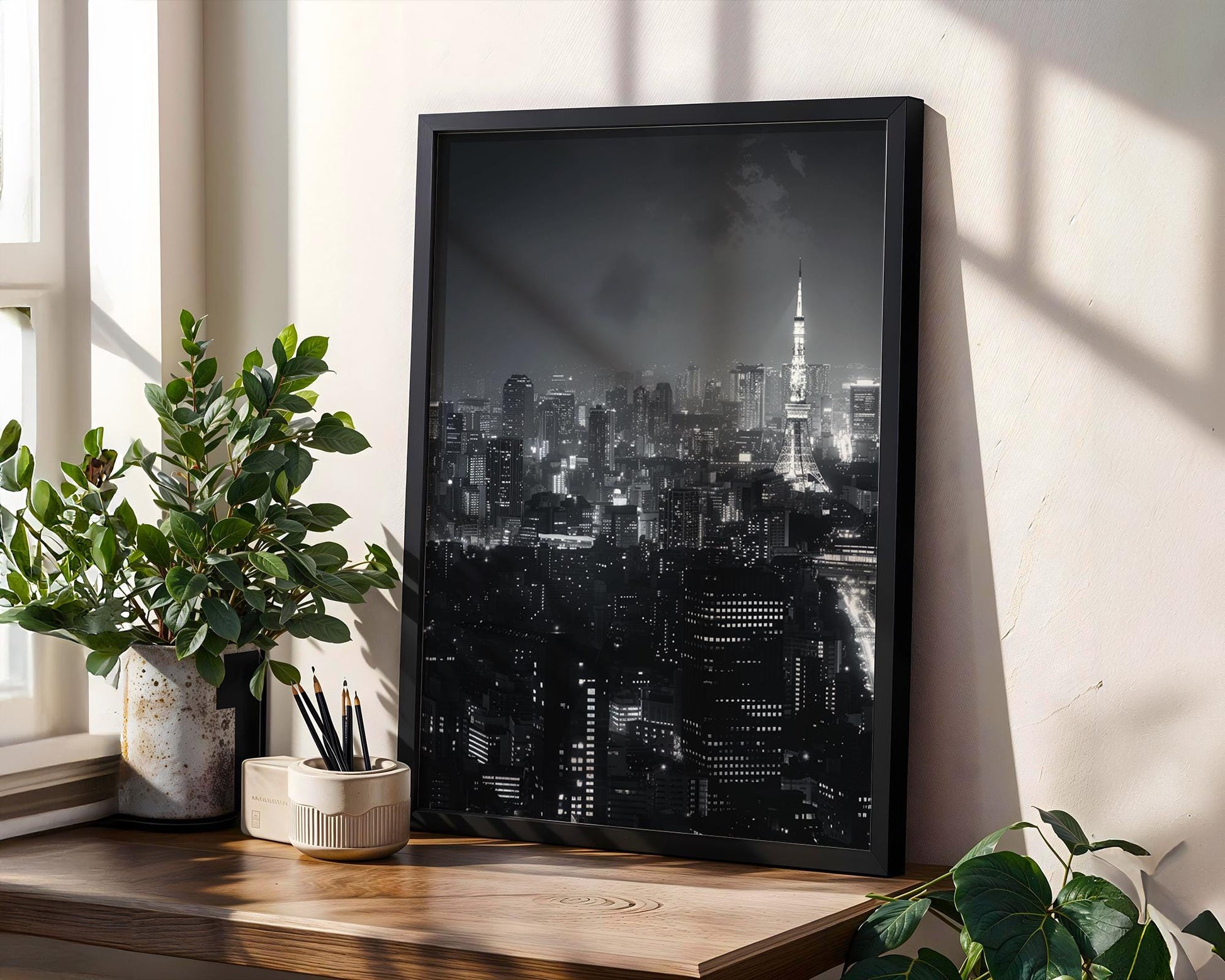 World Landmark | Tokyo Cityscape Print | Black and White Night Skyline Photography wall art print, black and white architectural poster, minimalist modern Scandinavian wall decor, Monohaus