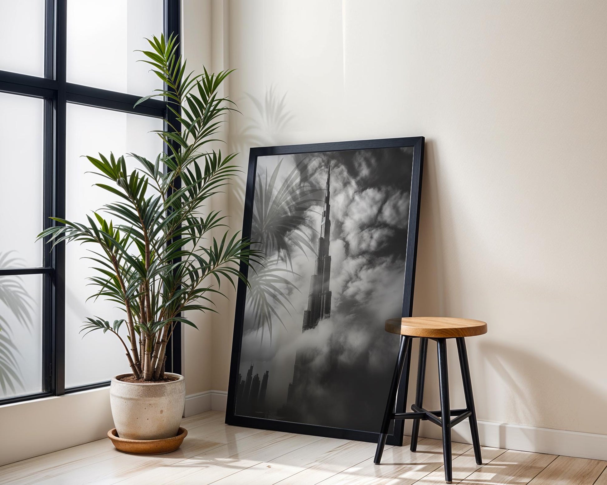 World Landmark | Burj Khalifa Photography Print | Black and White Dubai Cityscape wall art print, black and white architectural poster, minimalist modern Scandinavian wall decor, Monohaus