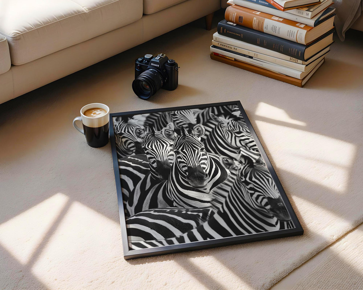 Wildlife Poster | Minimalist Zebra Herd Print | Black & White Safari Photography wall art print, minimalist black and white poster, modern Scandinavian wall decor, Monohaus