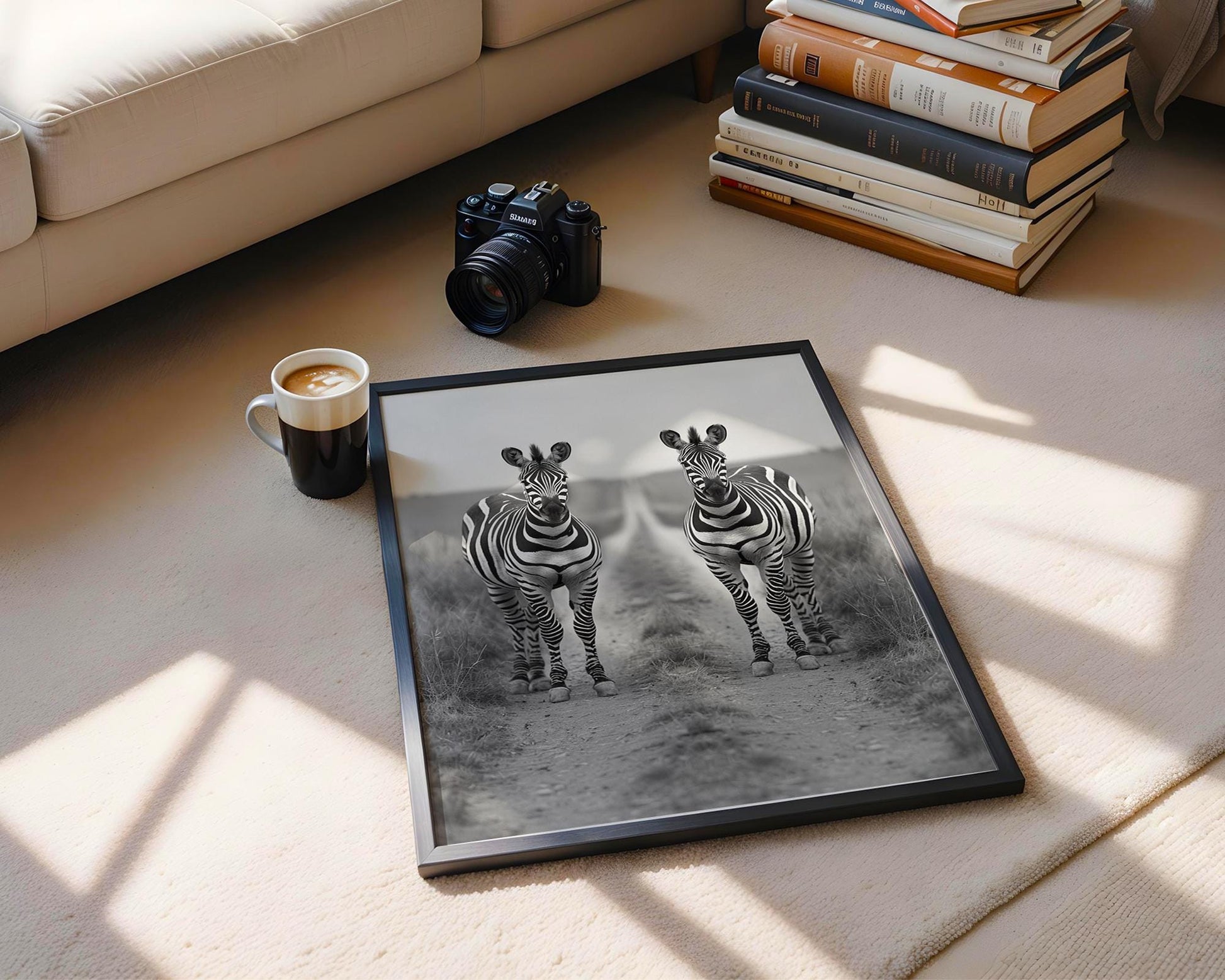 Wildlife Poster | Zebra Pair Fine Art Print • Black & White Safari Photography wall art print, minimalist black and white poster, modern Scandinavian wall decor, Monohaus