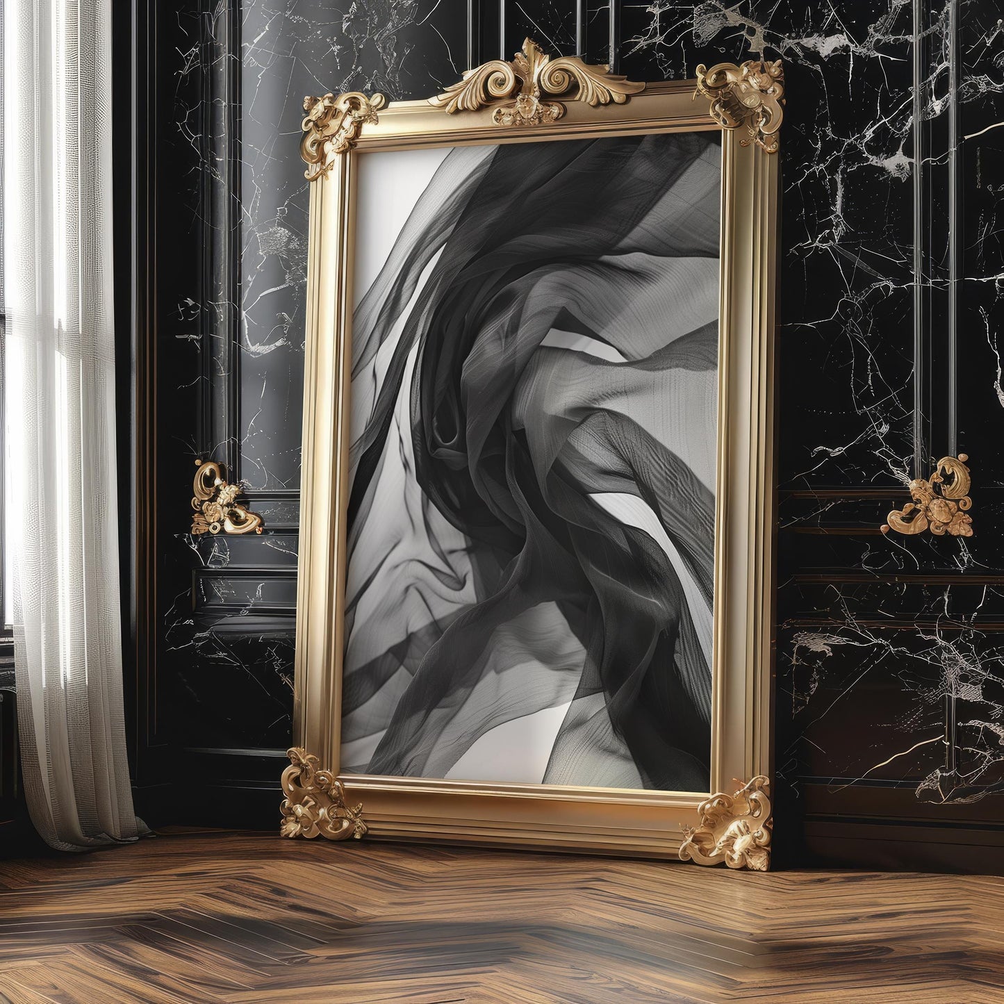 Minimal Wall Art Abstract Black Fabric Art Print | Moody Sheer Texture, Minimalist Decor abstract wall art print, geometric minimalist poster, modern Scandinavian decor, Monohaus