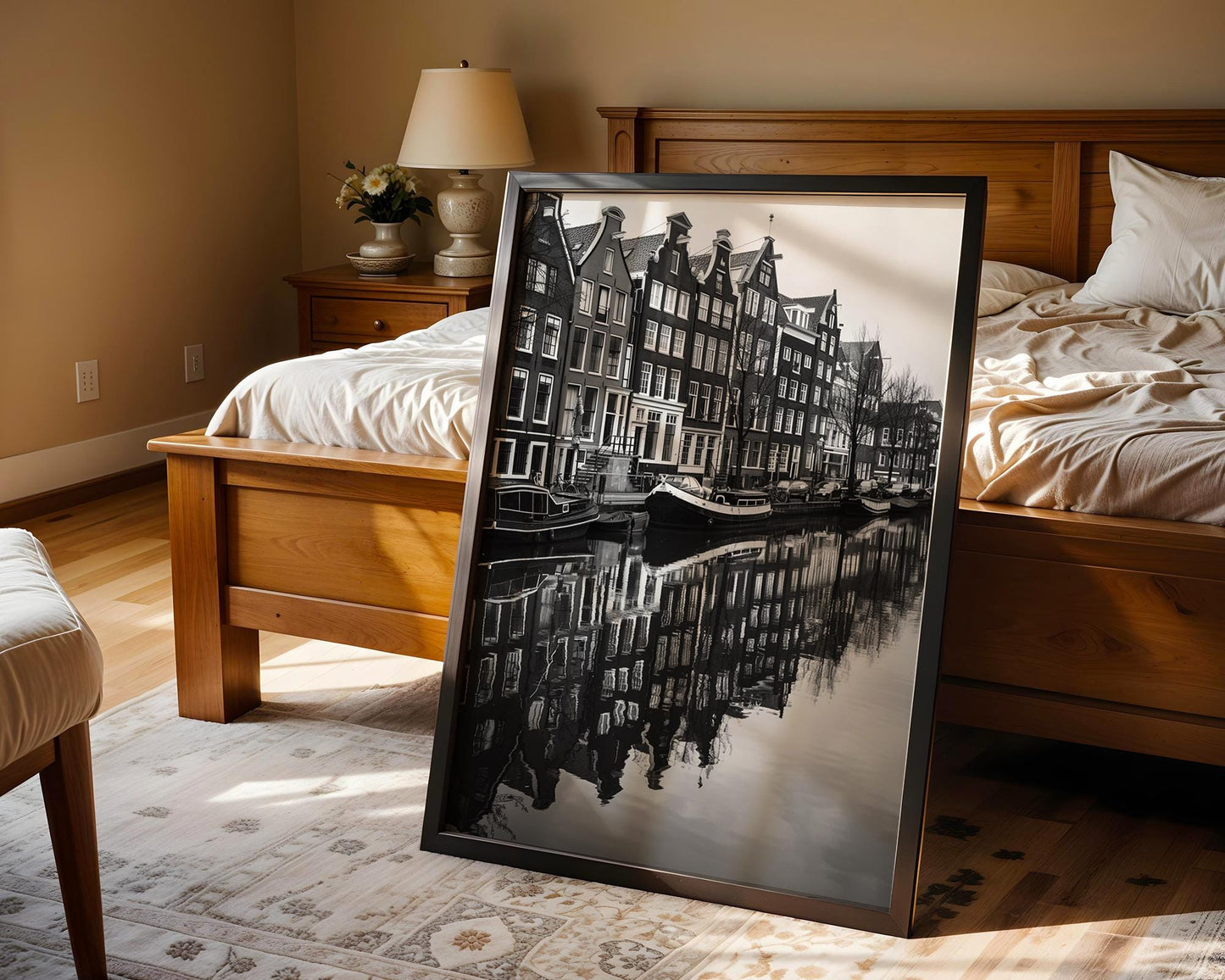 World Landmark | Amsterdam Canal Black and White Photography Print | Minimalist Home Decor