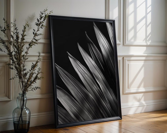 Botanical Photo | Black & White Palm Leaf Macro Print | Tropical  Wall Art | Minimalist Nature Poster| Sleek Decor | Modern and Chic wall art print, minimalist black and white poster, modern Scandinavian wall decor, Monohaus