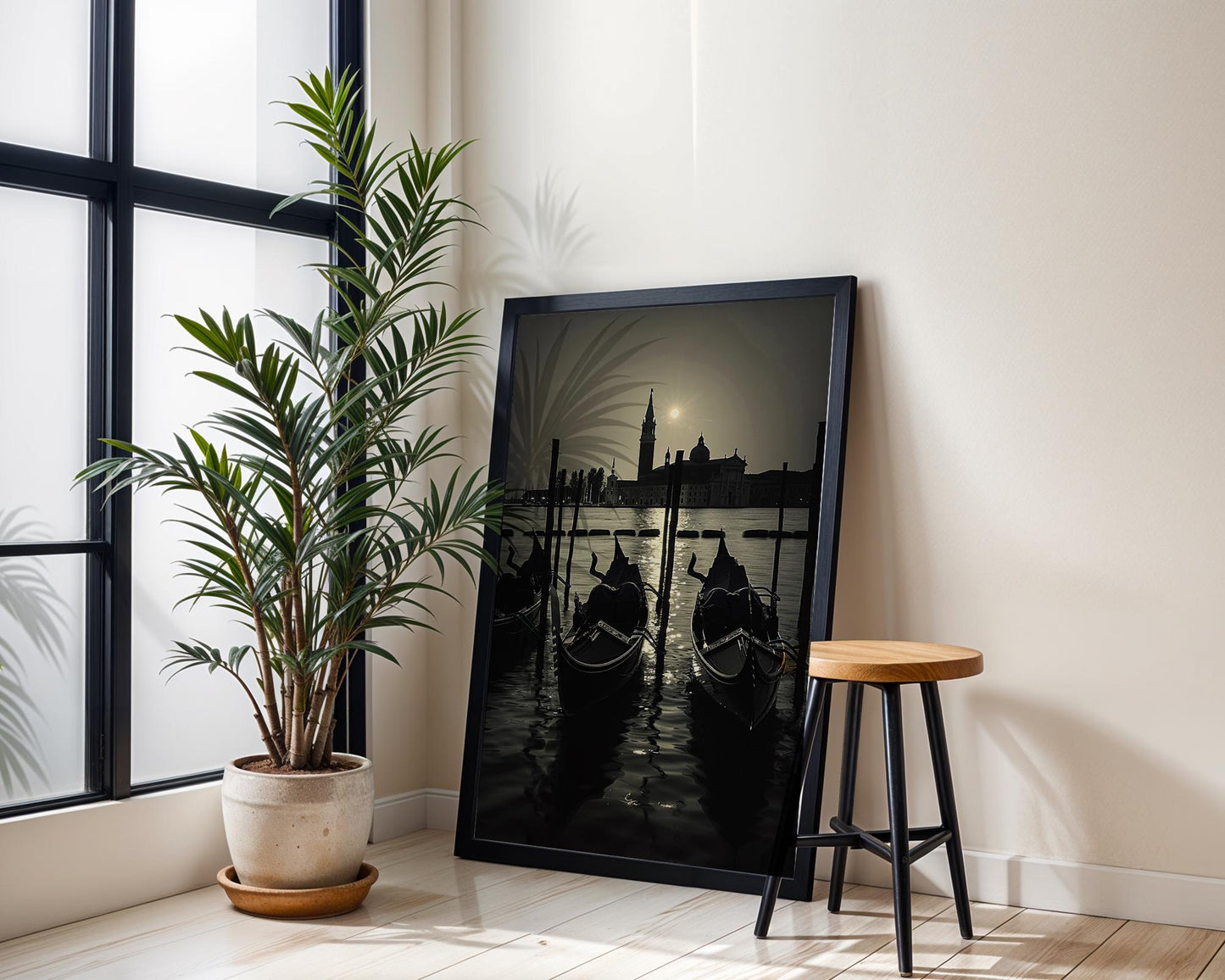 World Landmark | Venice Gondola Print | Black and White Italy Travel Photography wall art print, minimalist black and white poster, modern Scandinavian wall decor, Monohaus