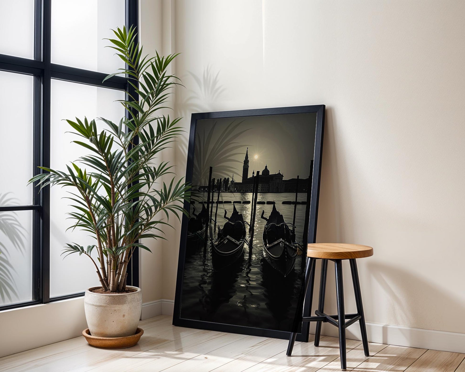 World Landmark | Venice Gondola Print | Black and White Italy Travel Photography wall art print, minimalist black and white poster, modern Scandinavian wall decor, Monohaus