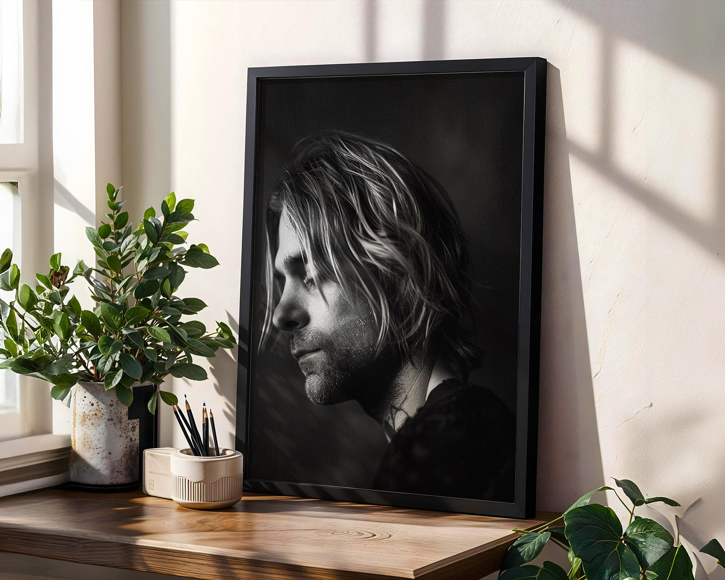 Minimal Wall Art Kurt Cobain Portrait Print | B&W Grunge Rock Legend Photography wall art print, minimalist black and white poster, modern Scandinavian wall decor, Monohaus