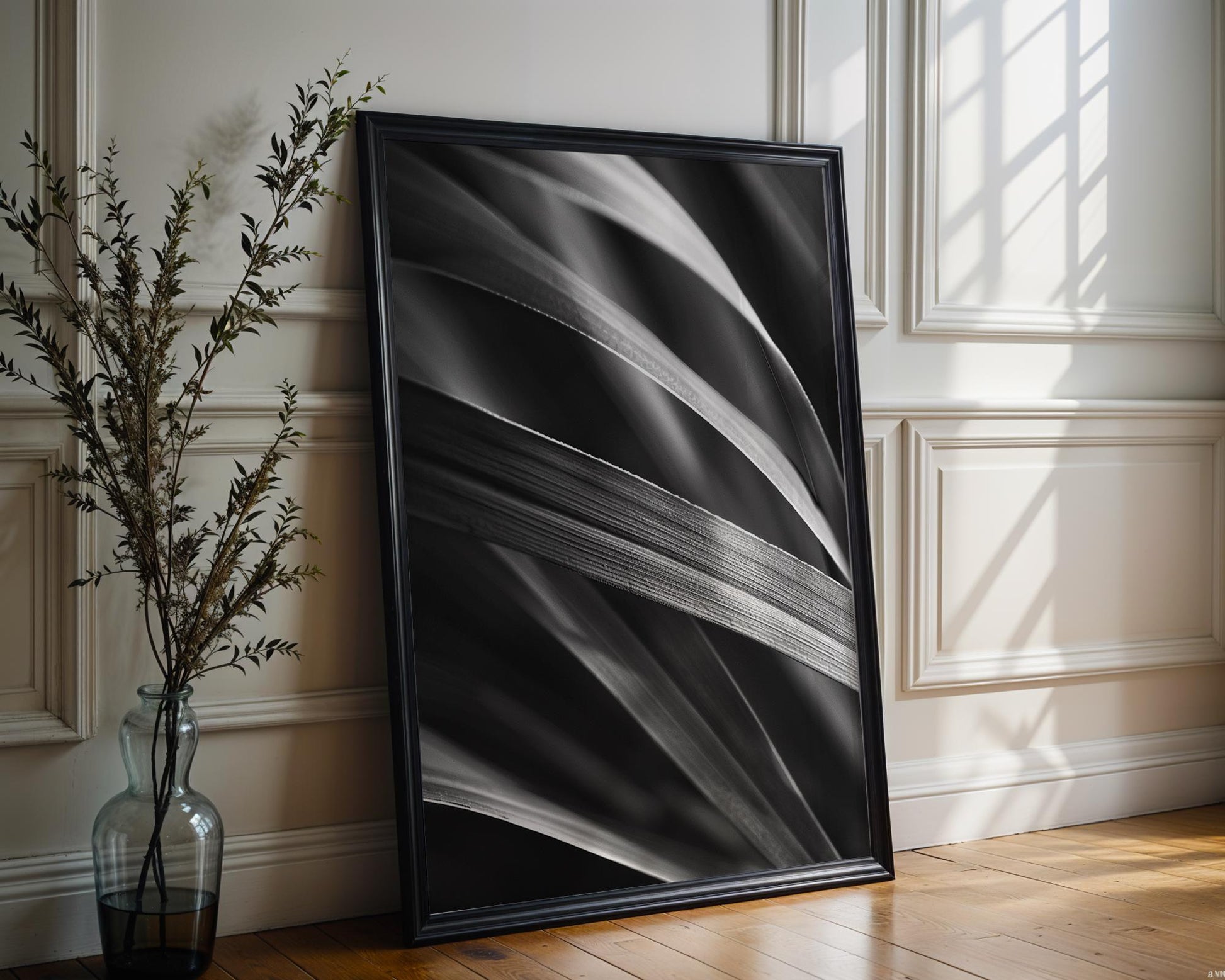 Botanical Photo | Abstract Leaf Macro Photography Print | Black & White Minimal abstract wall art print, geometric minimalist poster, modern Scandinavian decor, Monohaus