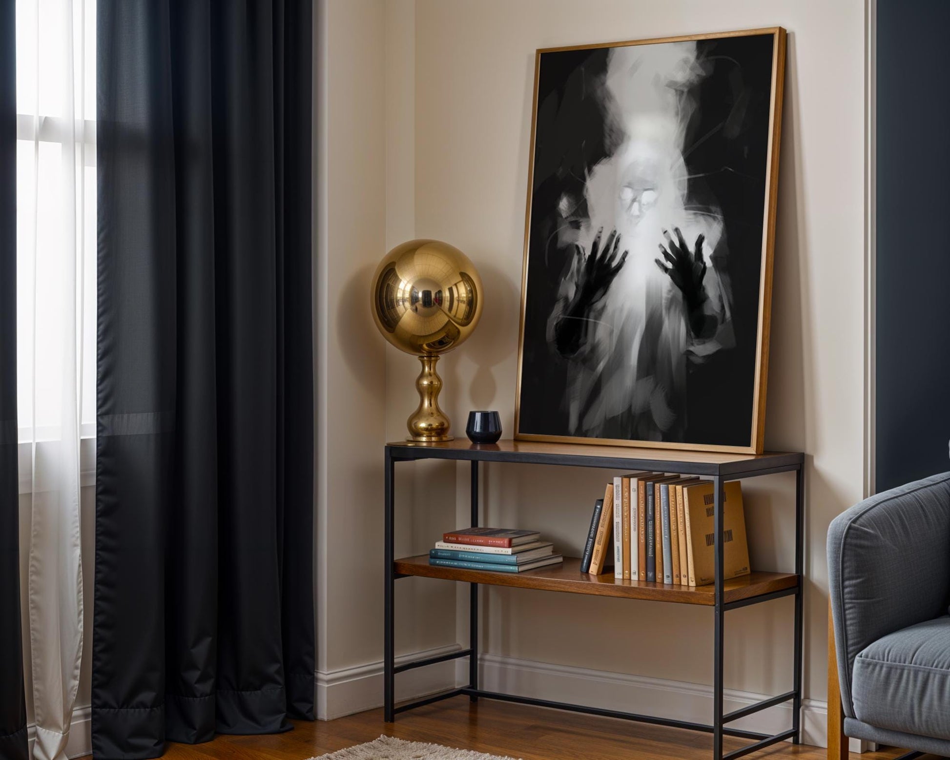 Designer Wall Art | Surreal Ghost Figure Print | Black and White Fantasy Poster wall art print, minimalist black and white poster, modern Scandinavian wall decor, Monohaus