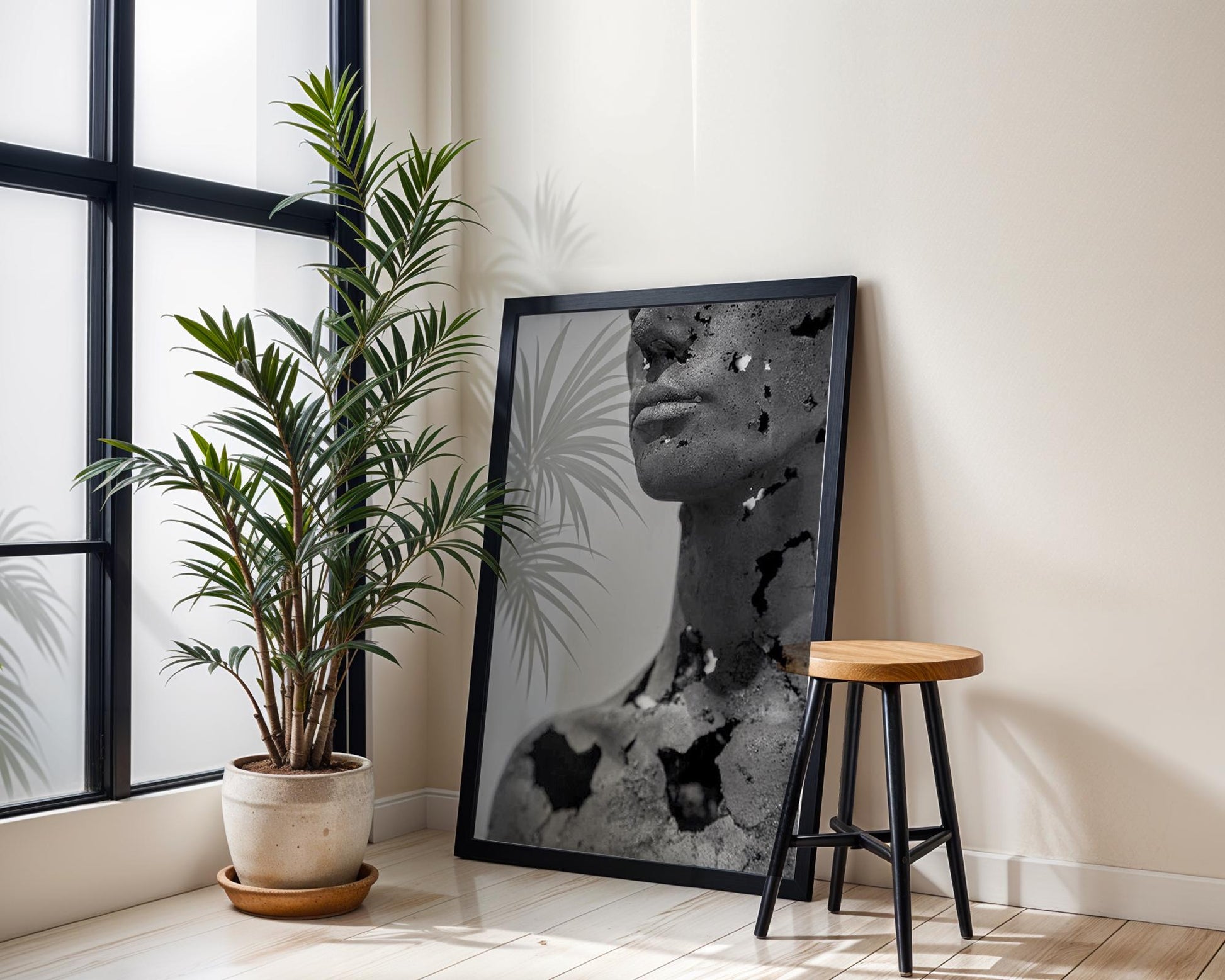 Designer Wall Art | Cracked Face Sculpture Print | Dark Gothic Modern Art wall art print, minimalist black and white poster, modern Scandinavian wall decor, Monohaus