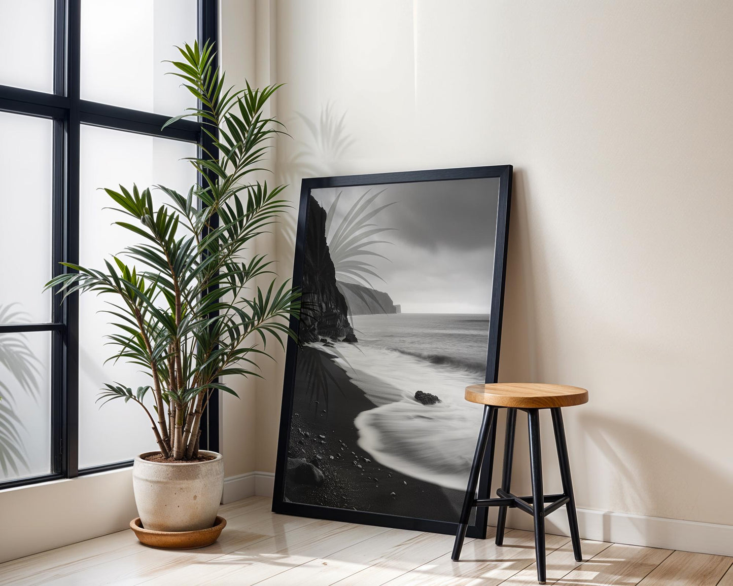 World Landmark | Black Sand Beach Print | Iceland Monochrome Landscape Photography wall art print, minimalist black and white poster, modern Scandinavian wall decor, Monohaus