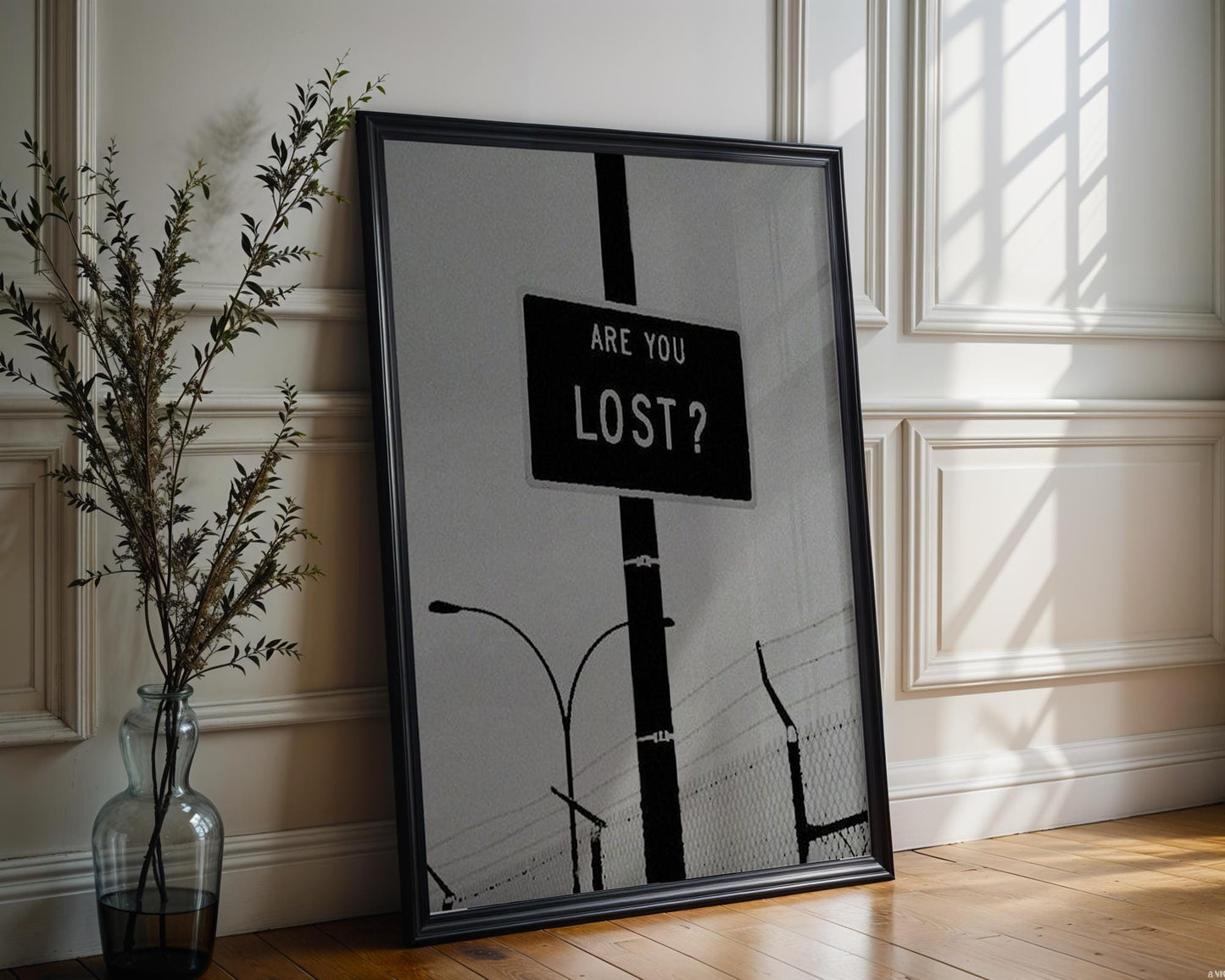 Designer Wall Art | Are You Lost Sign Print | Minimalist Black and White Decor wall art print, minimalist black and white poster, modern Scandinavian wall decor, Monohaus