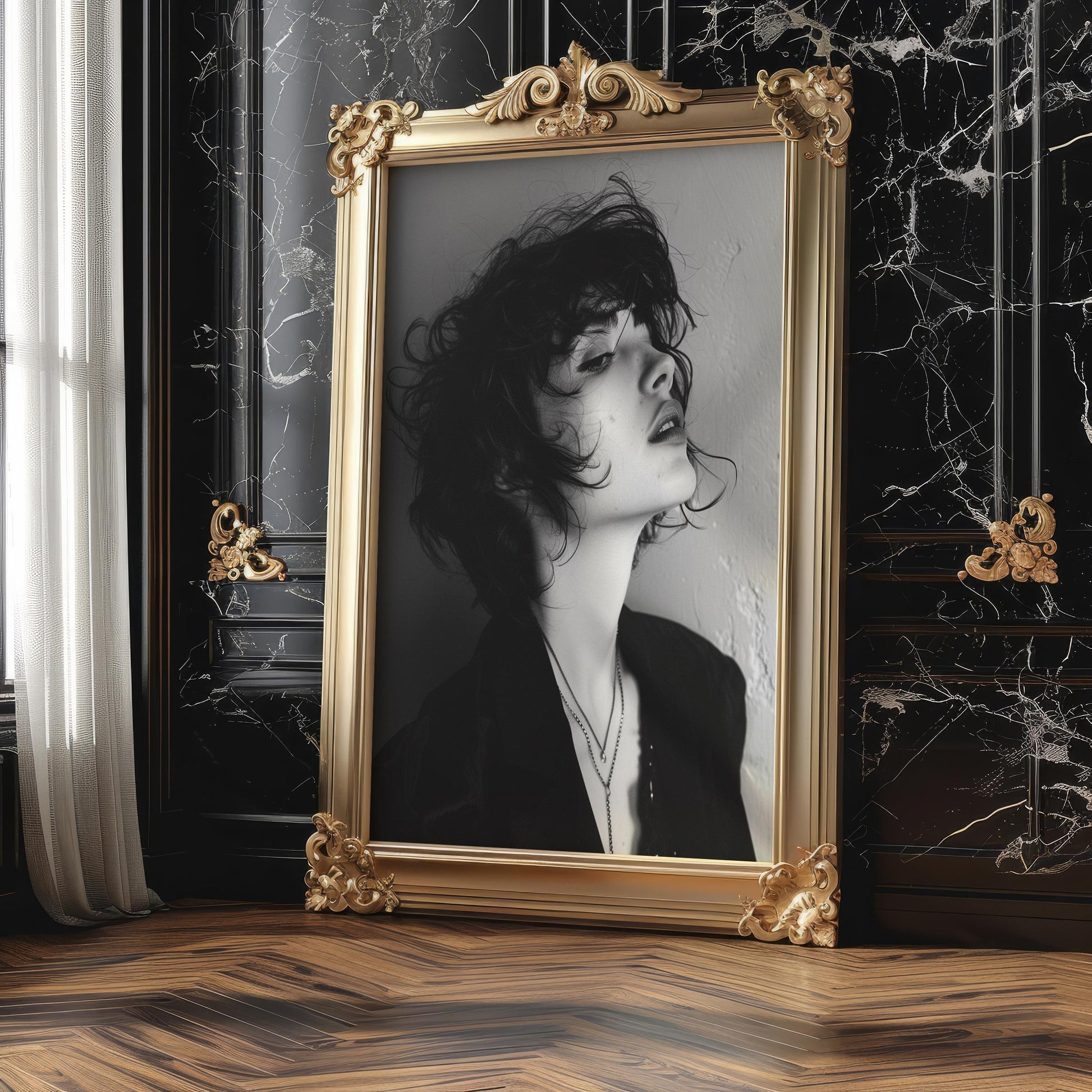 Minimal Wall Art Noir Portrait Print | Moody Black and White Female Photography wall art print, minimalist black and white poster, modern Scandinavian wall decor, Monohaus