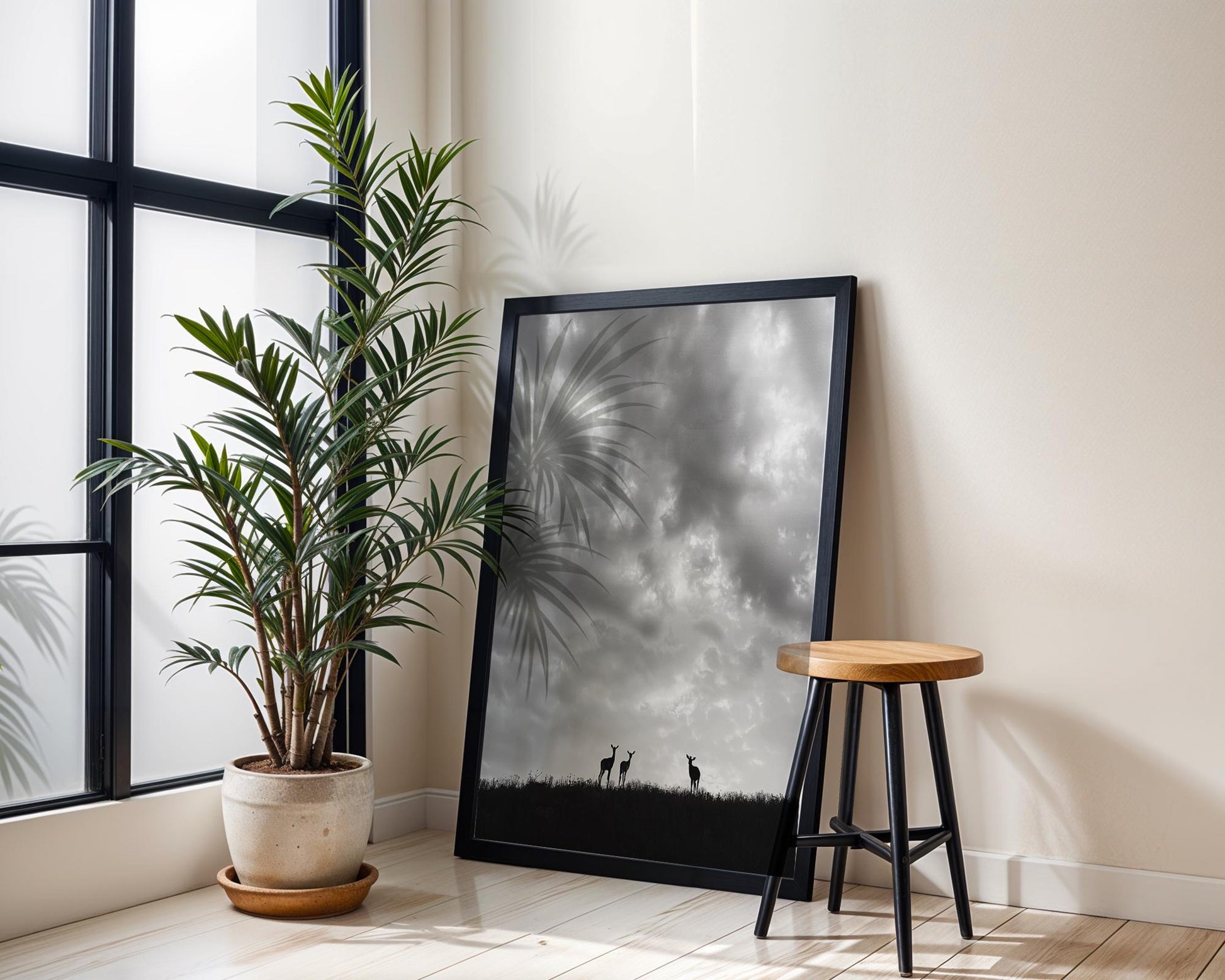 Wildlife Poster | Antelope Silhouette Fine Art Print • Minimalist Black & White Photography wall art print, minimalist black and white poster, modern Scandinavian wall decor, Monohaus