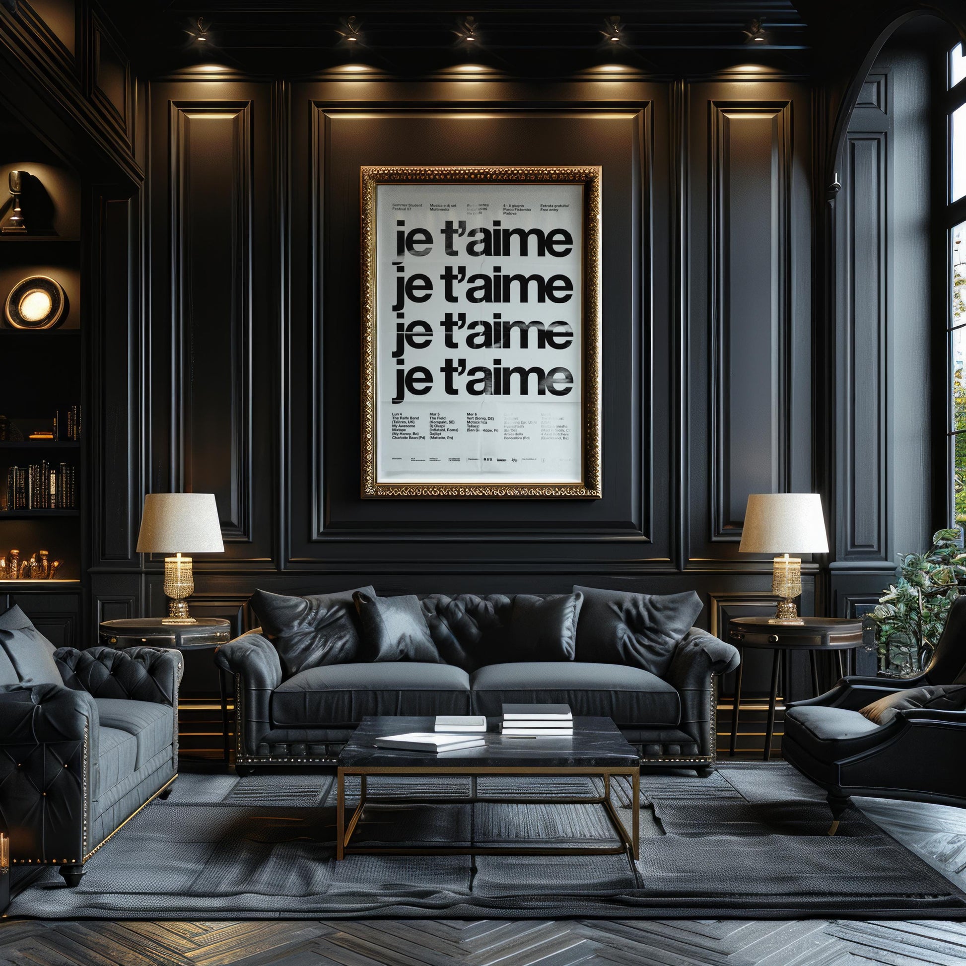 Designer Wall Art | Je T'aime Typography Print | Minimalist French Quote typography wall art print, minimalist black and white type poster, modern graphic design decor, Monohaus