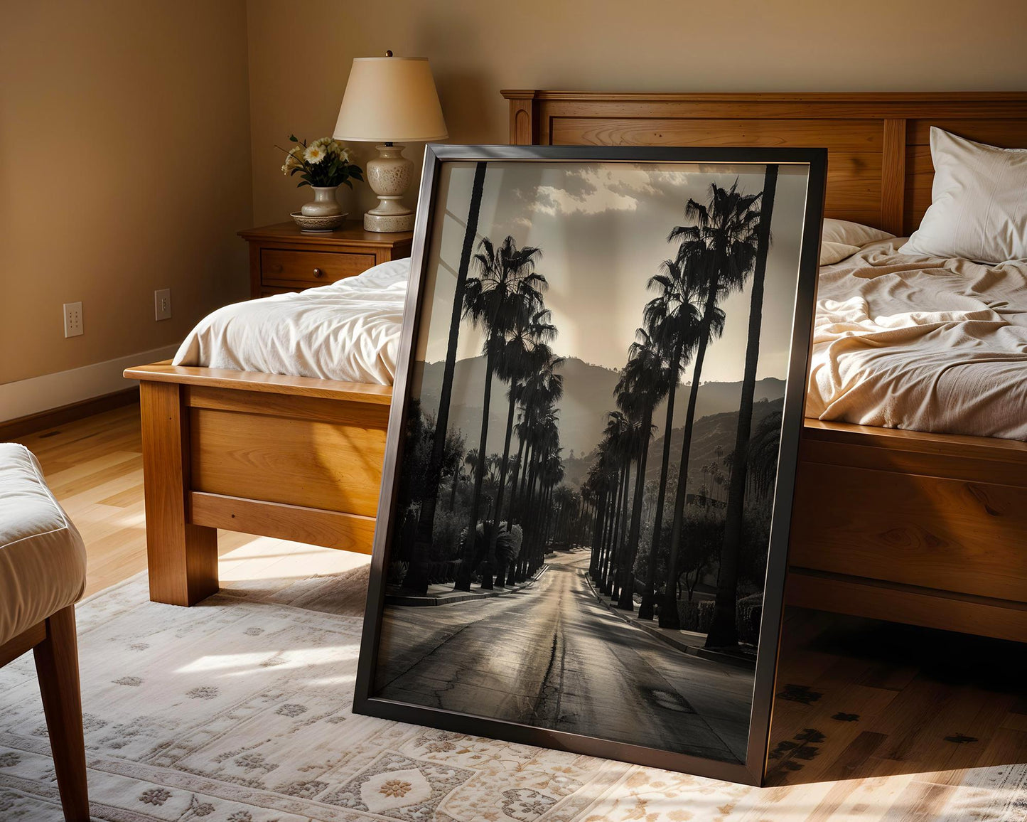 World Landmark | Beverly Hills Palm Trees Print | Minimalist Black and White Photography wall art print, minimalist black and white poster, modern Scandinavian wall decor, Monohaus