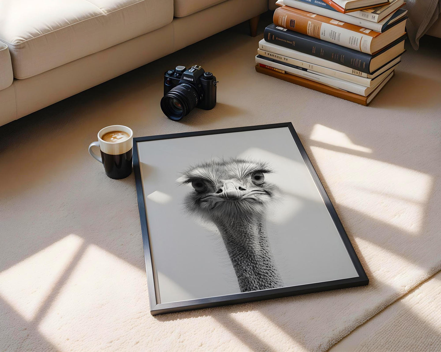 Wildlife Poster | Ostrich Fine Art Print • Minimalist Black & White Animal Portrait wall art print, minimalist black and white poster, modern Scandinavian wall decor, Monohaus
